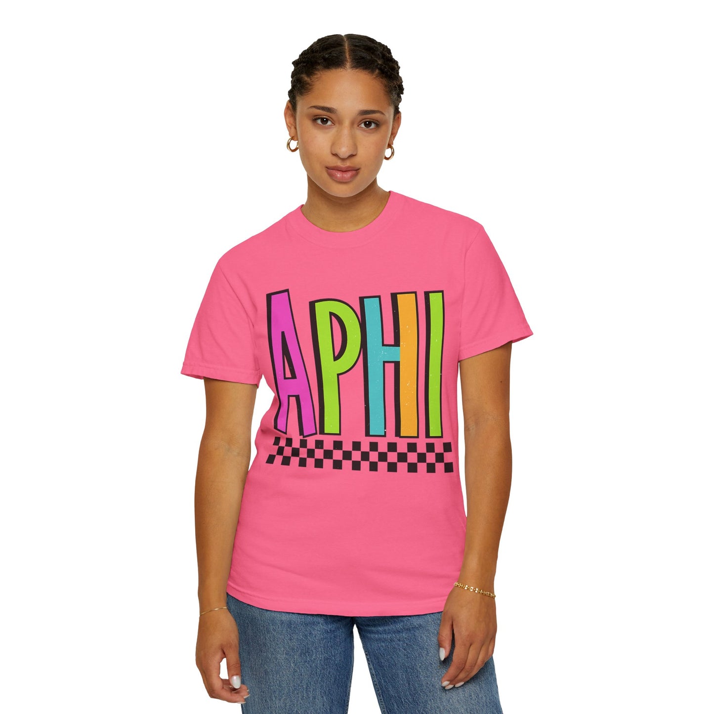 Checkered Neon Alpha P Colorful Graphic Unisex T-Shirt