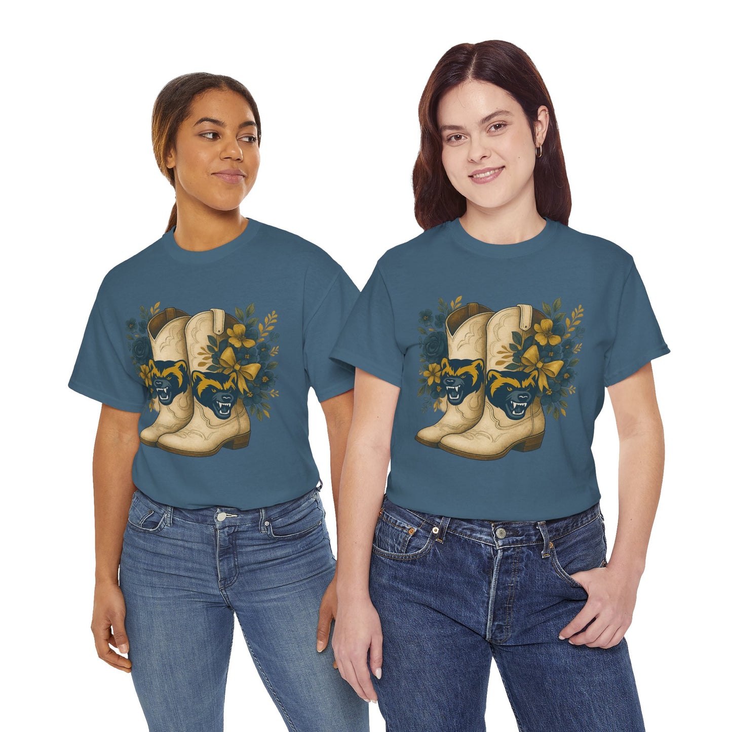 Graphic Tee - Michigan Wolverines Maize and Blue Country Chic Floral Cowboy Boots Vintage Style Shirt