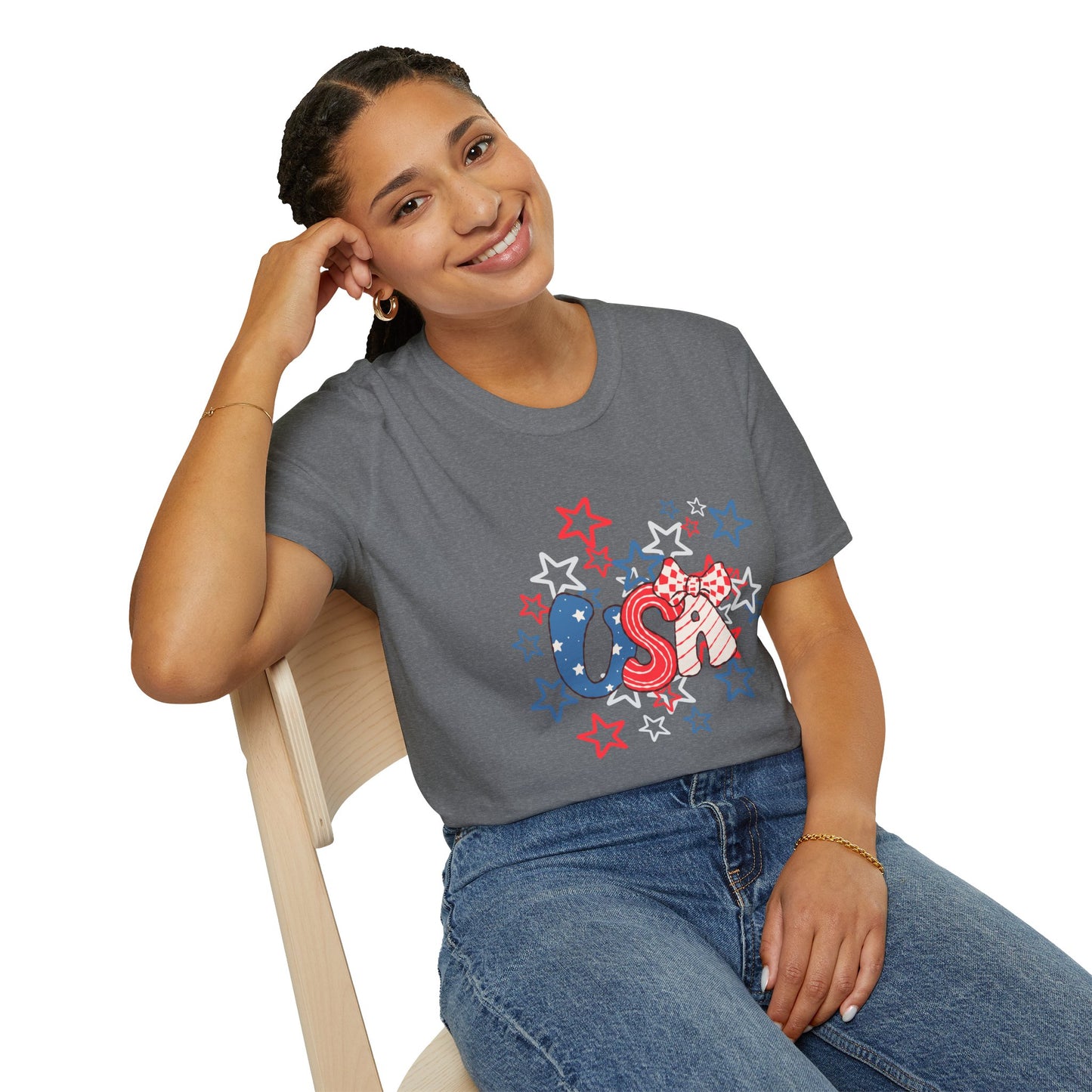 Patriotic Unisex T-Shirt for Independence Day, July 4th Celebration, Star-Patterned Tee, USA Graphic Top, Casual American Apparel