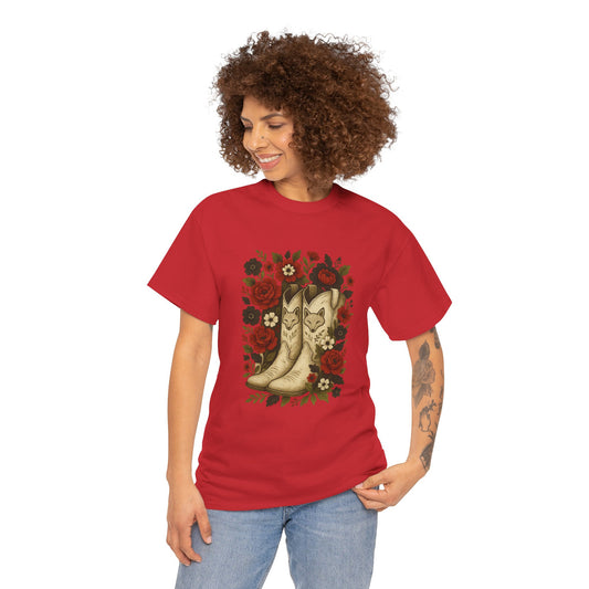 AR State Red Wolves Vintage Floral Cowboy Boots Tee