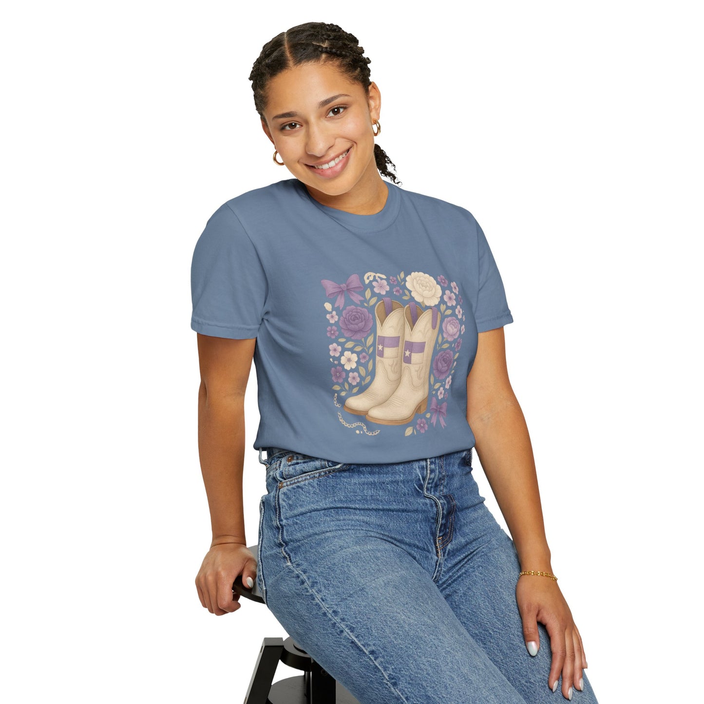 Whimsical Floral Boots Unisex T-Shirt | Casual Style, Gift for Her, Texas Christian University, TCU Frogs, Comfort Colors, Texas Fan gift, Graduation Gift