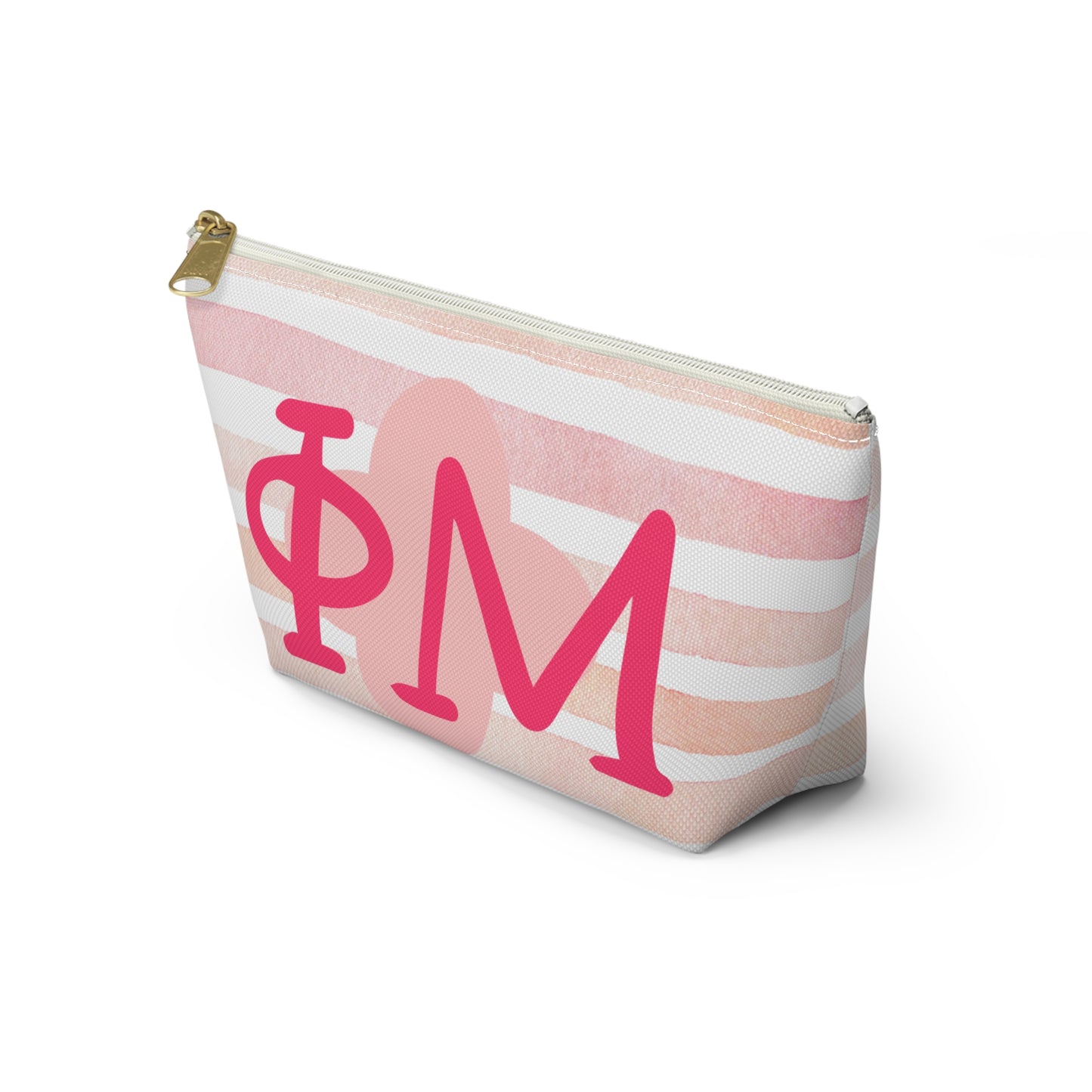 PHI mu Chic Accessory Pouch for Sorority Sisters, Cosmetic Bag, Makeup Organizer, Gift for College Graduates, Pink Stripes