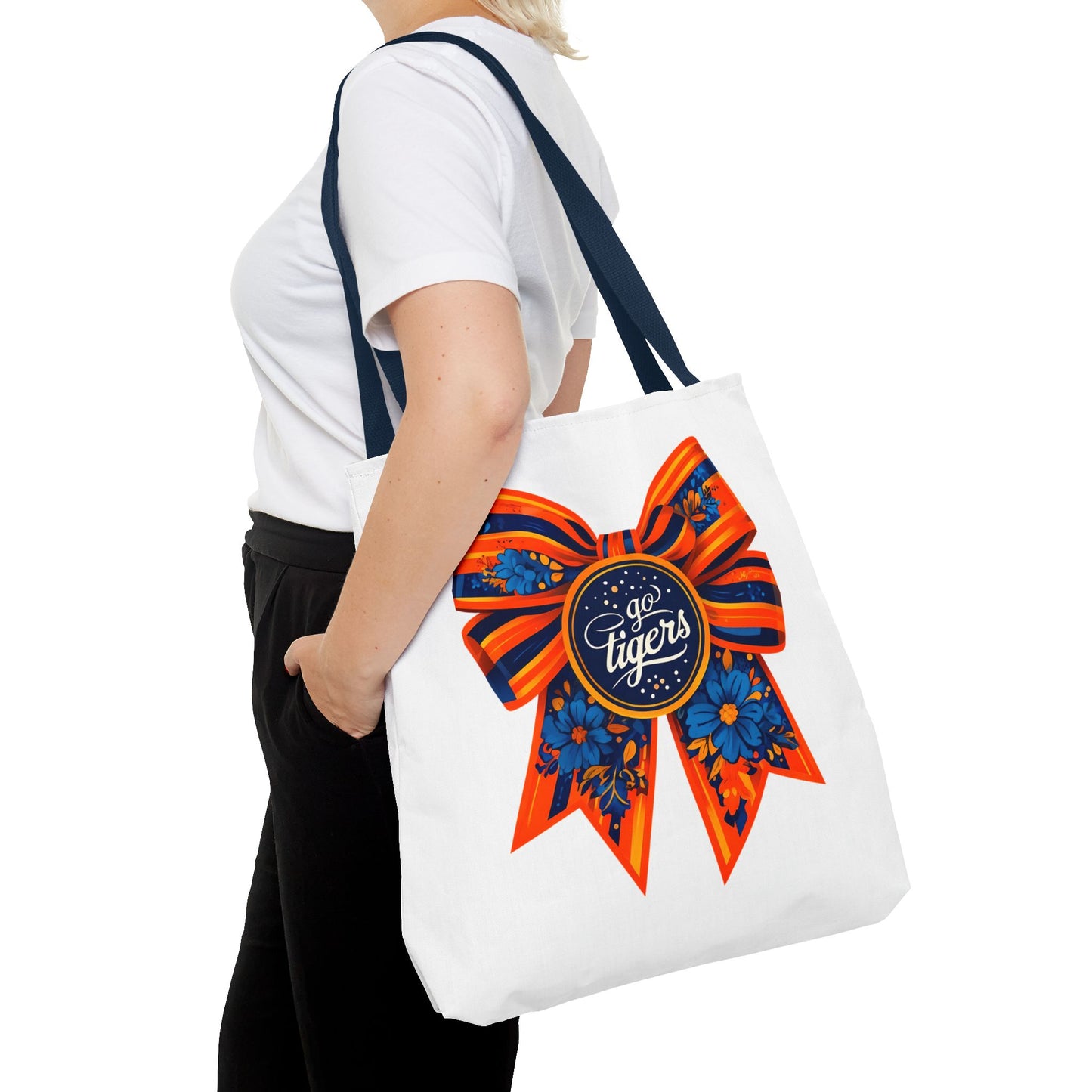 Cheerful Floral Tote Bag - Go Tigers, Sports Fan Gift, Custom Tote, Floral Design, Game Day Bag, Personalized Shopping Bag