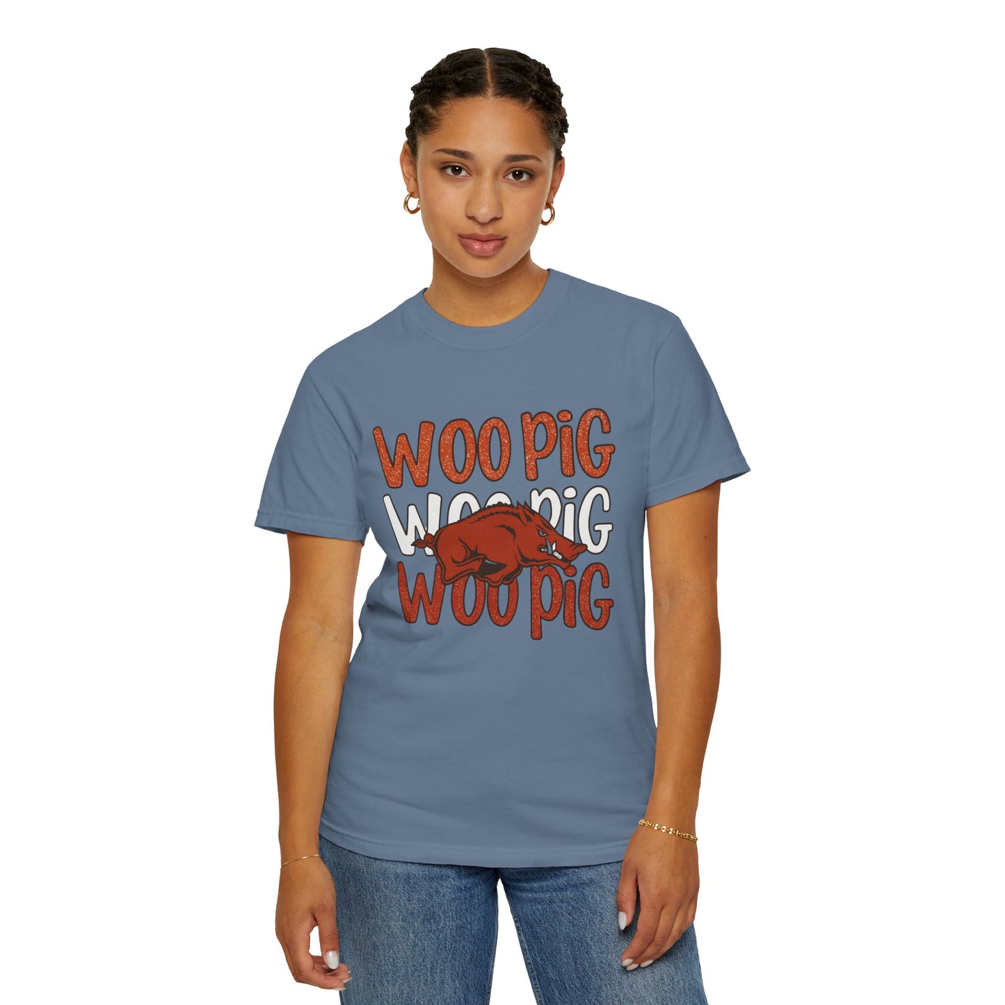 Woo Pig Garment-Dyed T-Shirt, Unisex Tee, Arkansas Pride Shirt, Casual Everyday Wear, College Game Day Tee, Fun Graphic Tee