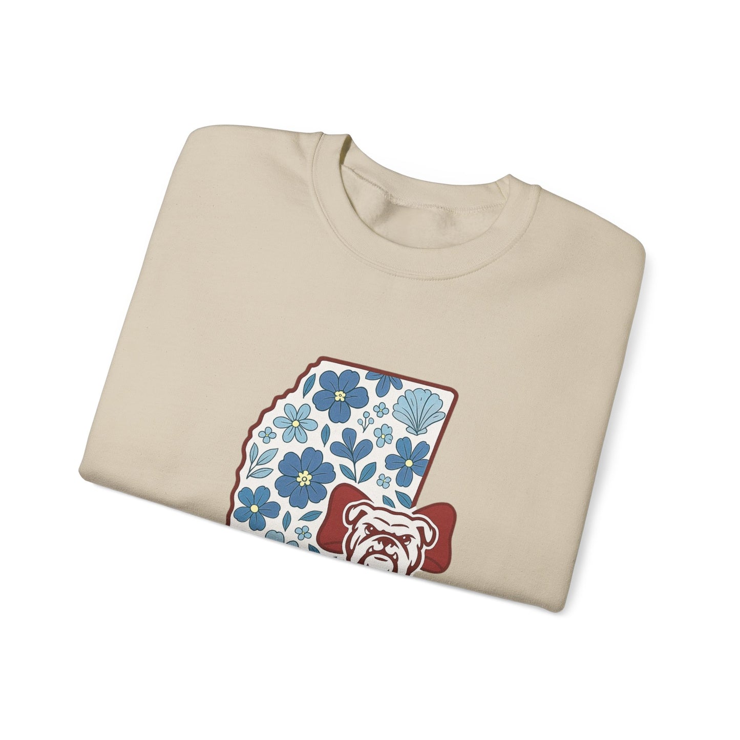 Mississippi Flower Bulldog Crewneck Sweatshirt, Cozy Sweatshirt for Fall, Gift for Dog Lovers, College Apparel, Casual Fashion