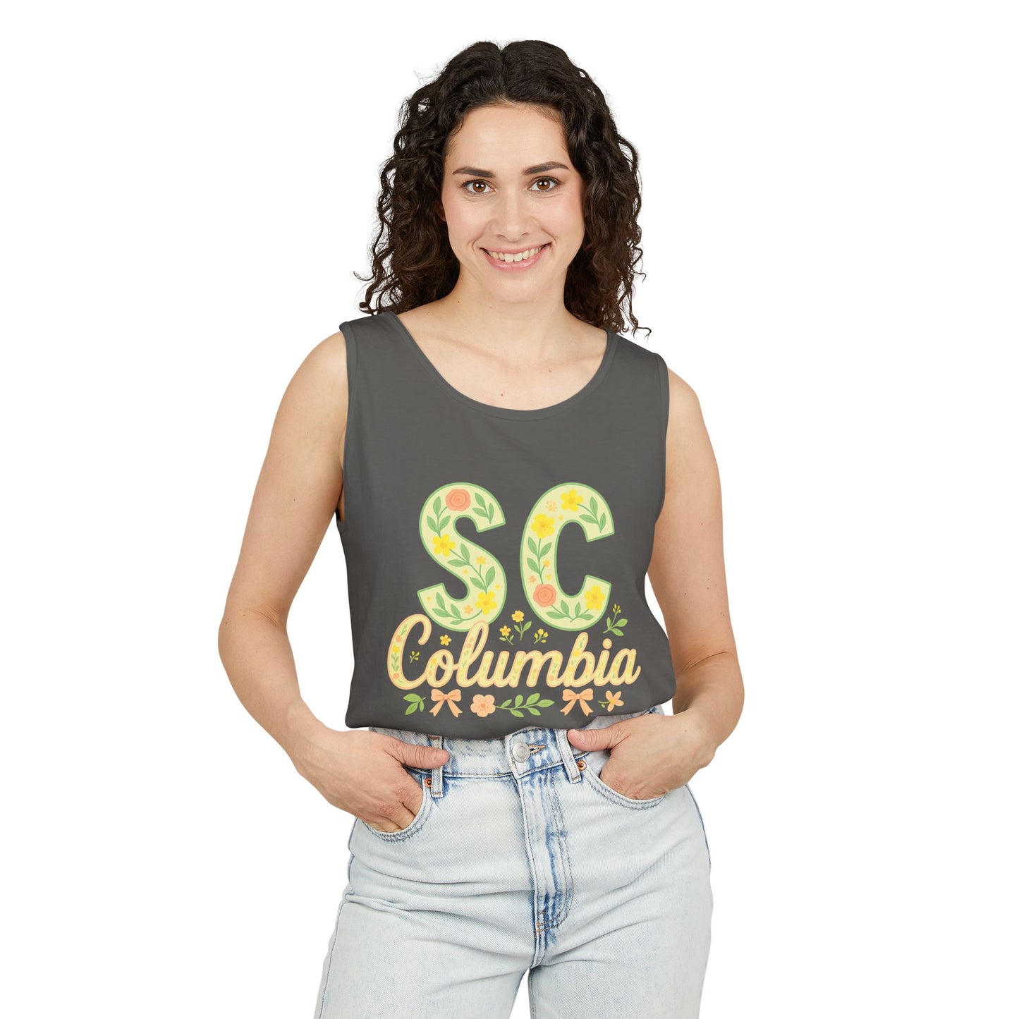 SC Columbia Floral Tank Top, Summer Tee, Beachwear, Vacation Clothes, Gift for Her, Casual Outfit, Comfort Colors, Graduation Gift
