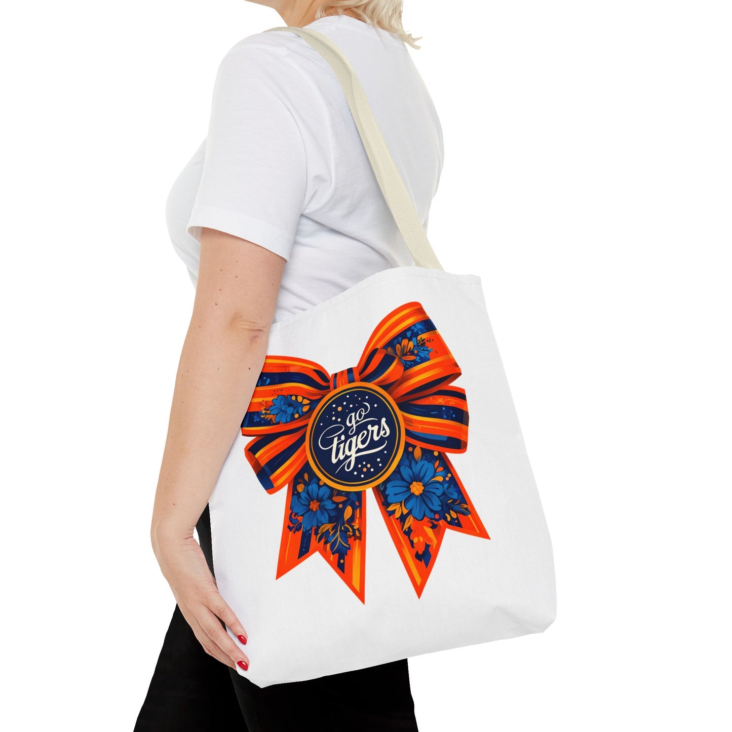 Cheerful Floral Tote Bag - Go Tigers, Sports Fan Gift, Custom Tote, Floral Design, Game Day Bag, Personalized Shopping Bag