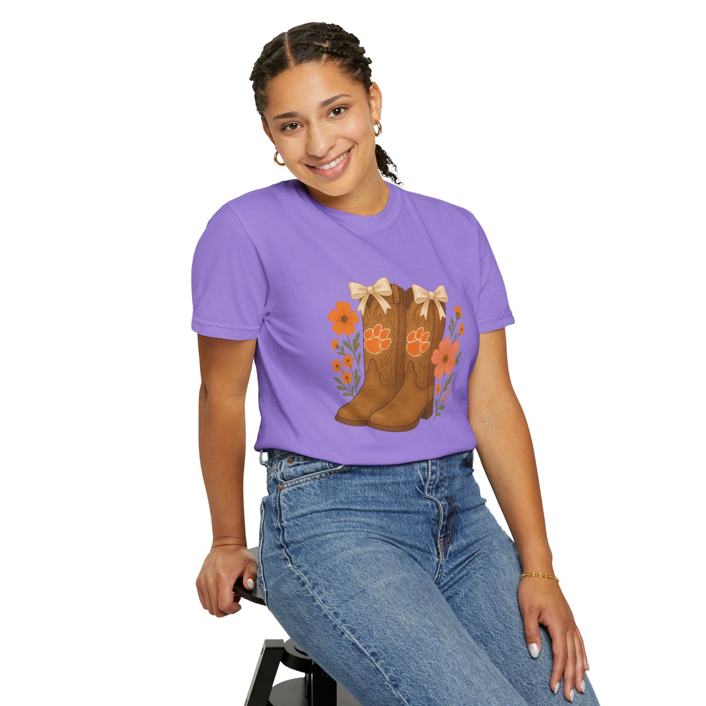 Cowgirl Boots Floral T-Shirt, Go Tigers Game Day, Comfort Colors