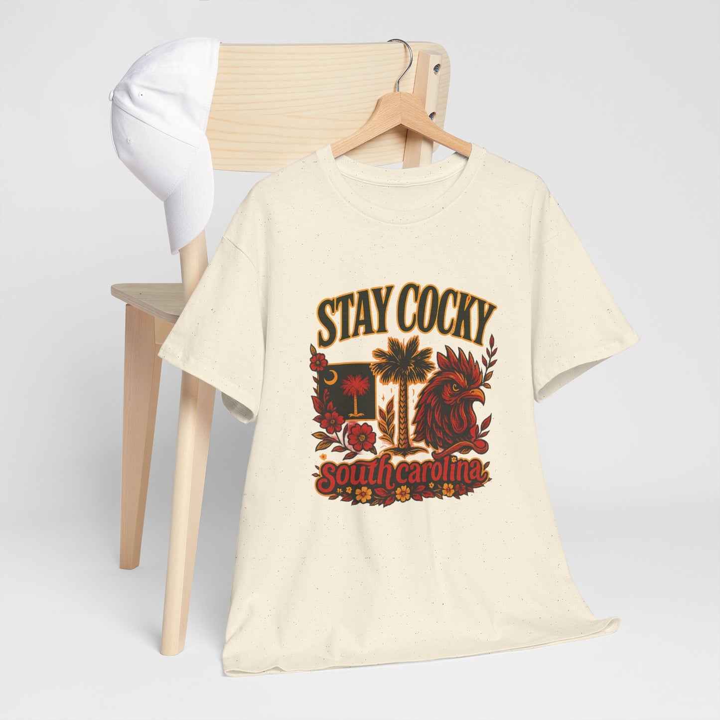 Stay Cocky Unisex Heavy Cotton Tee, Casual Graphic Tee, South Carolina Pride Shirt, Fun Vacation Wear, Perfect Gift for Gamecocks Fans