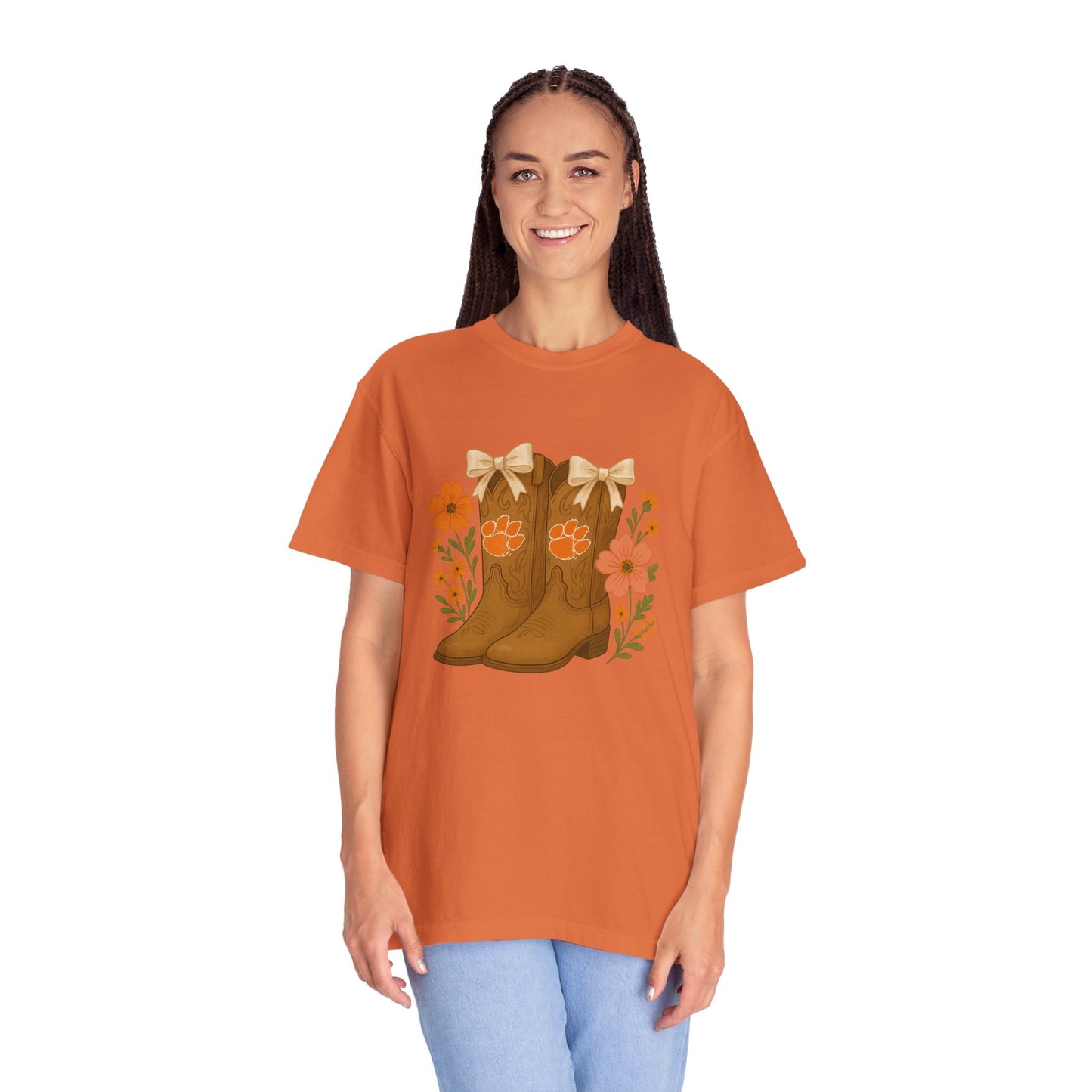 Cowgirl Boots Floral T-Shirt, Go Tigers Game Day, Comfort Colors