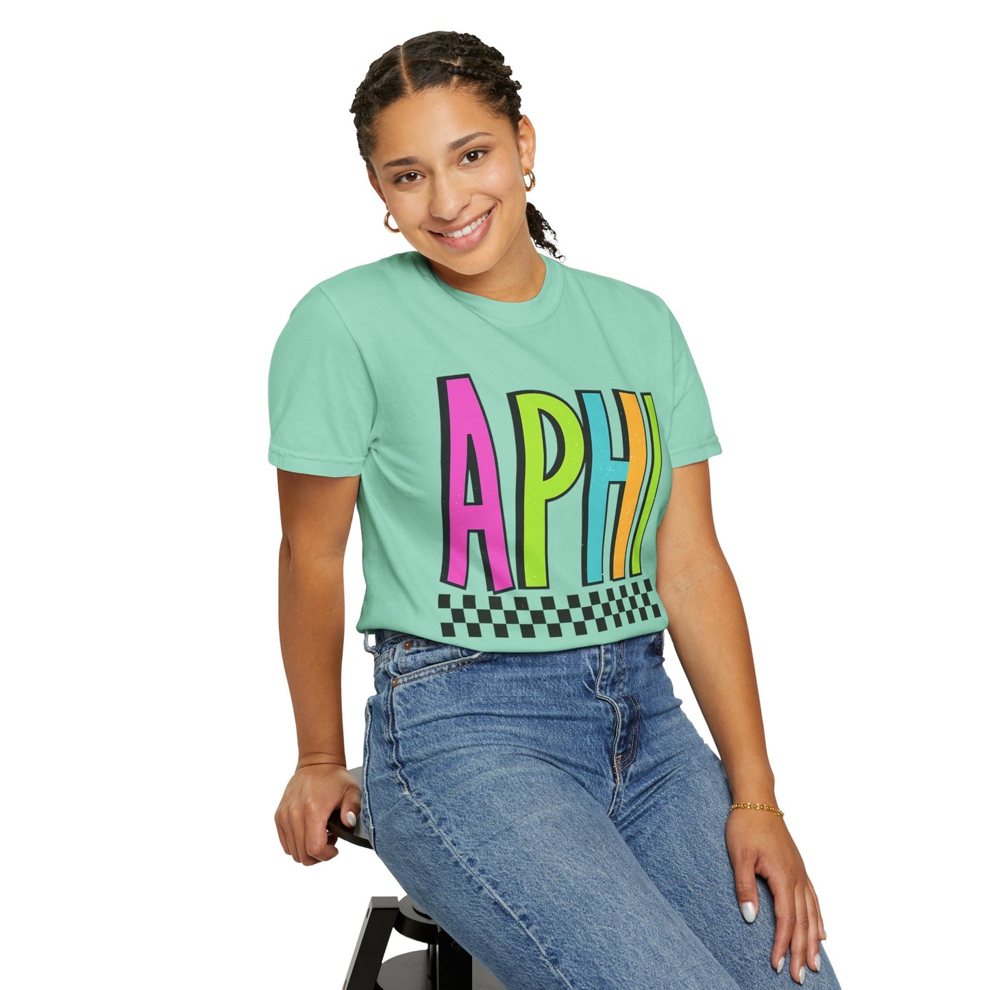 Checkered Neon Alpha P Colorful Graphic Unisex T-Shirt