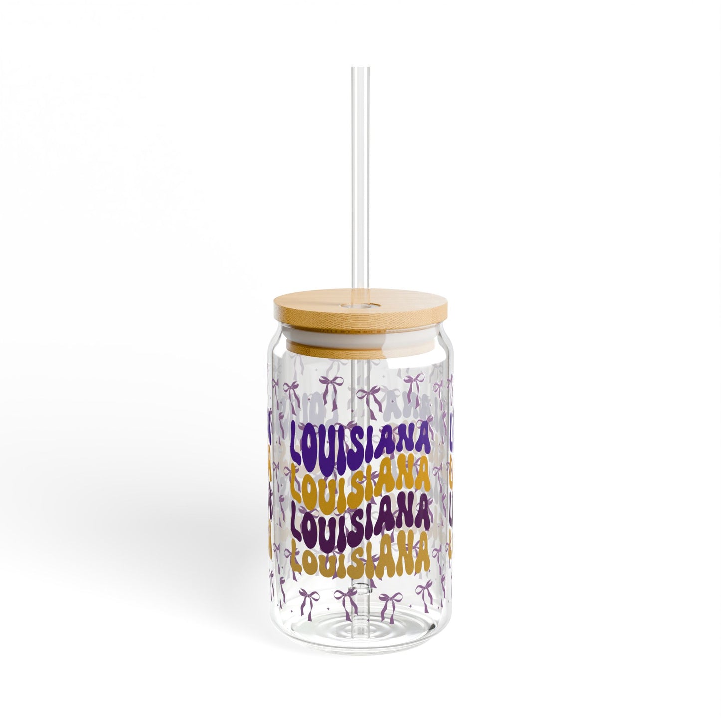 Coquette Bow Louisiana Sipper Glass, 16oz | Tropical Drinkware, Eco-Friendly Cup, Unique Gift, louisiana tiger fan gift, graduation gift, geaux tigers