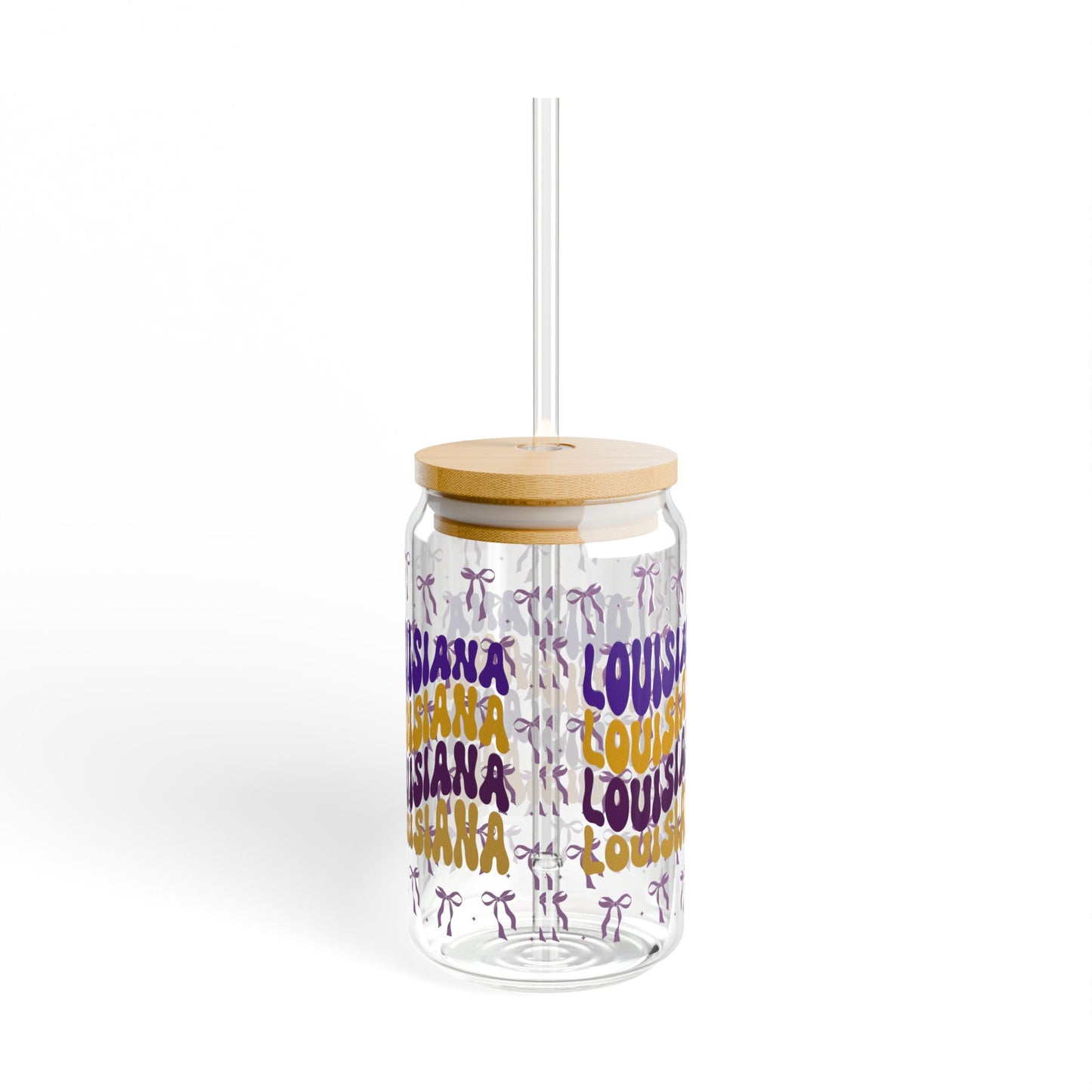 Coquette Bow Louisiana Sipper Glass, 16oz | Tropical Drinkware, Eco-Friendly Cup, Unique Gift, louisiana tiger fan gift, graduation gift, geaux tigers