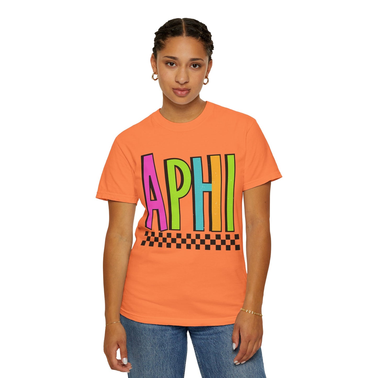 Checkered Neon Alpha P Colorful Graphic Unisex T-Shirt