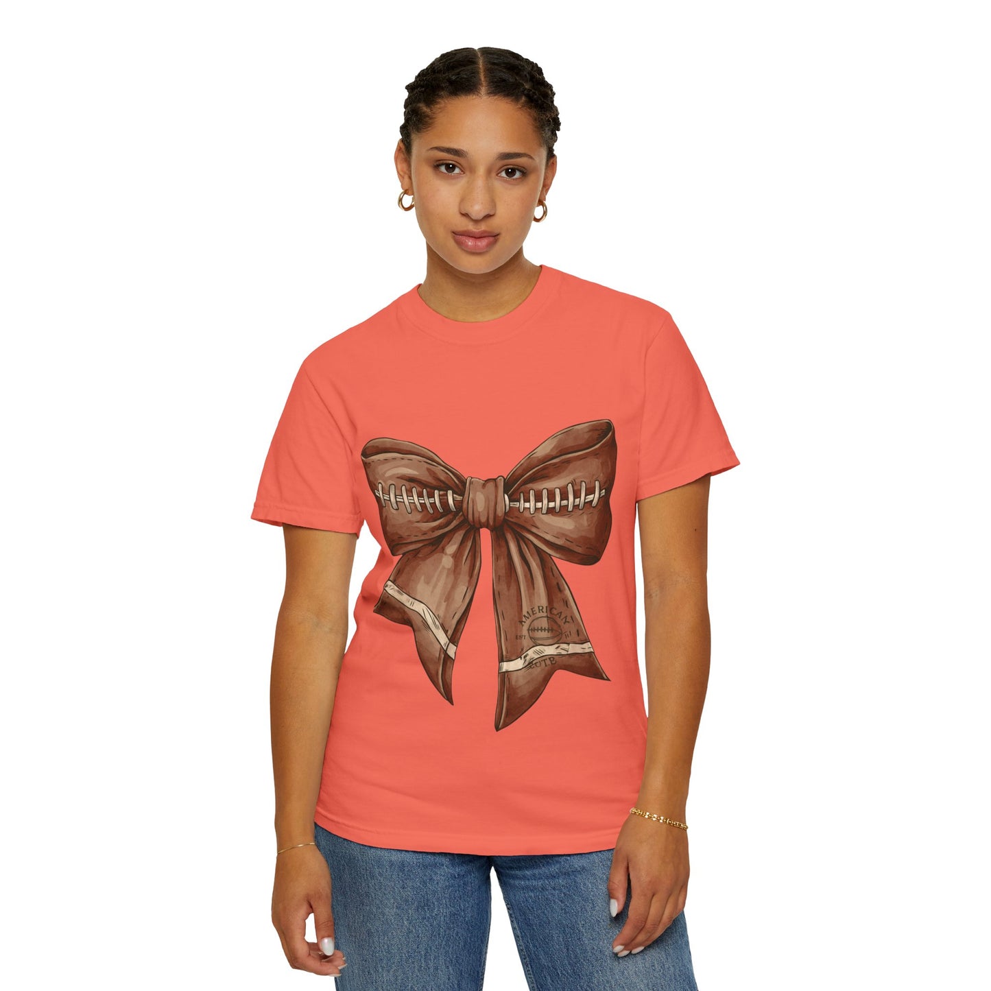 Football Bow T-Shirt: Unisex Casual Wear for Game Day Apparel