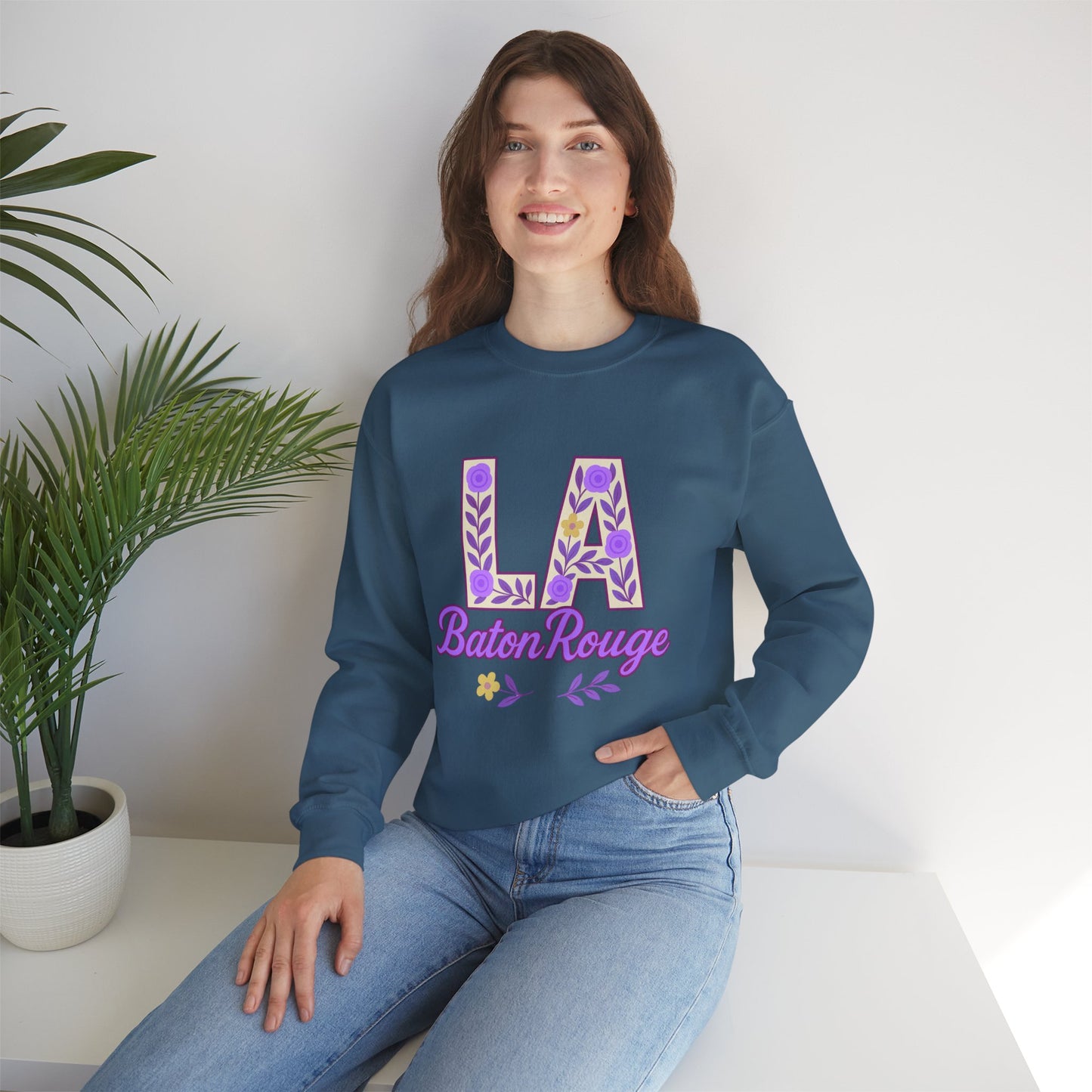LA Baton Rouge Floral Sweatshirt, Cozy Crewneck for Fall, Gift for Friends, Casual Outing, Southern Style Apparel