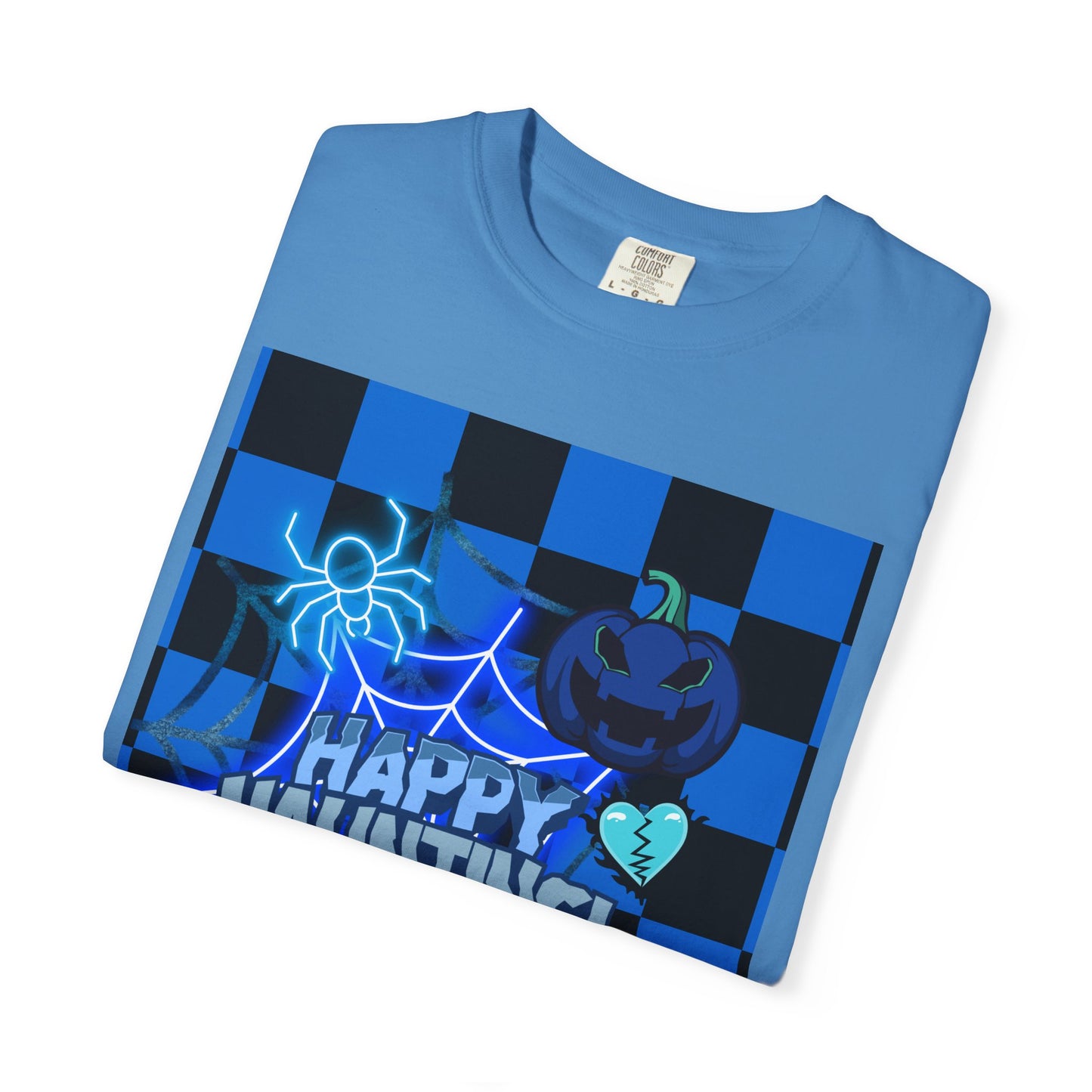 Happy Haunting Unisex Garment-Dyed T-shirt, Halloween Tee, Spooky Shirt, Fall Fashion, Casual Wear, Pumpkin Fest