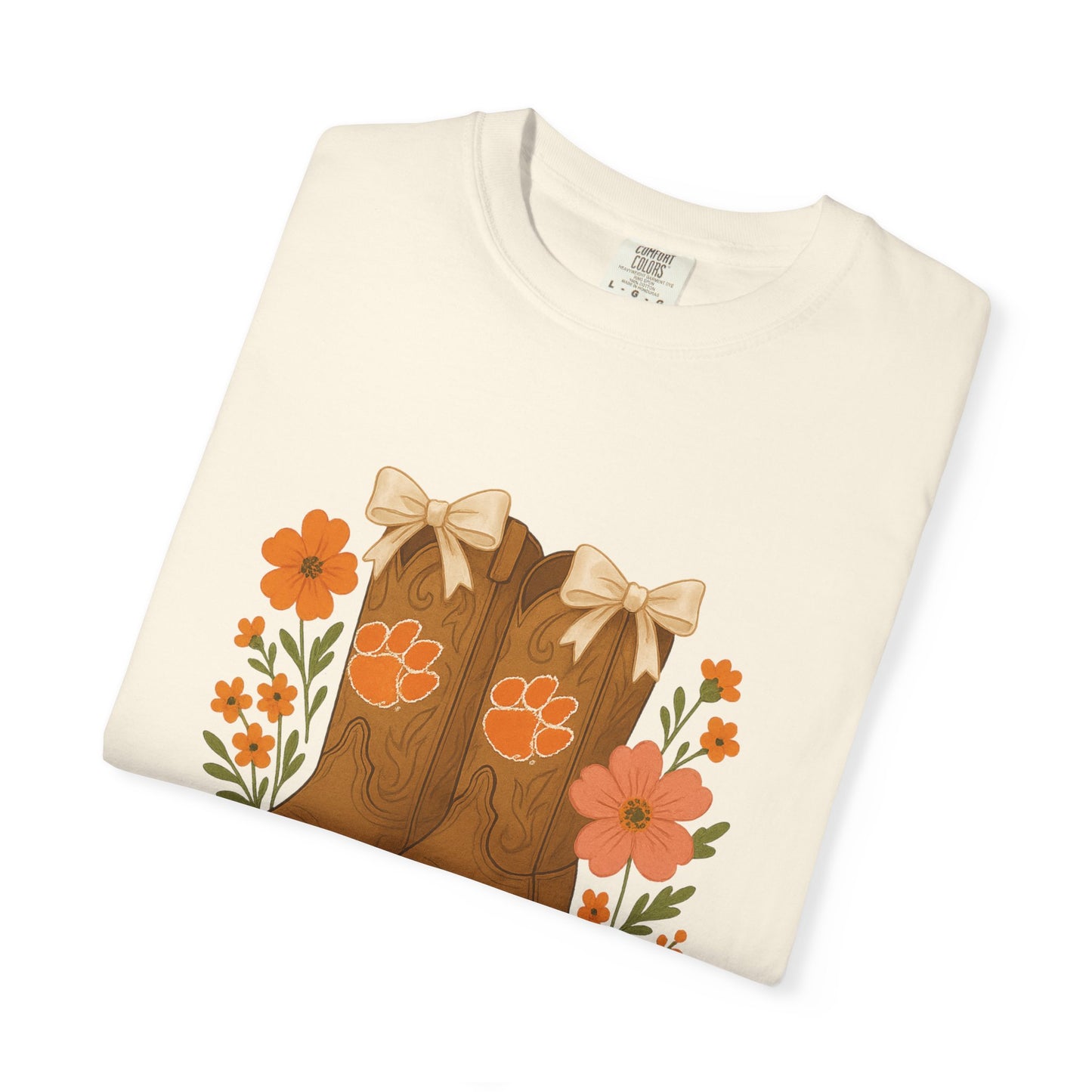 Cowgirl Boots Floral T-Shirt, Go Tigers Game Day, Comfort Colors