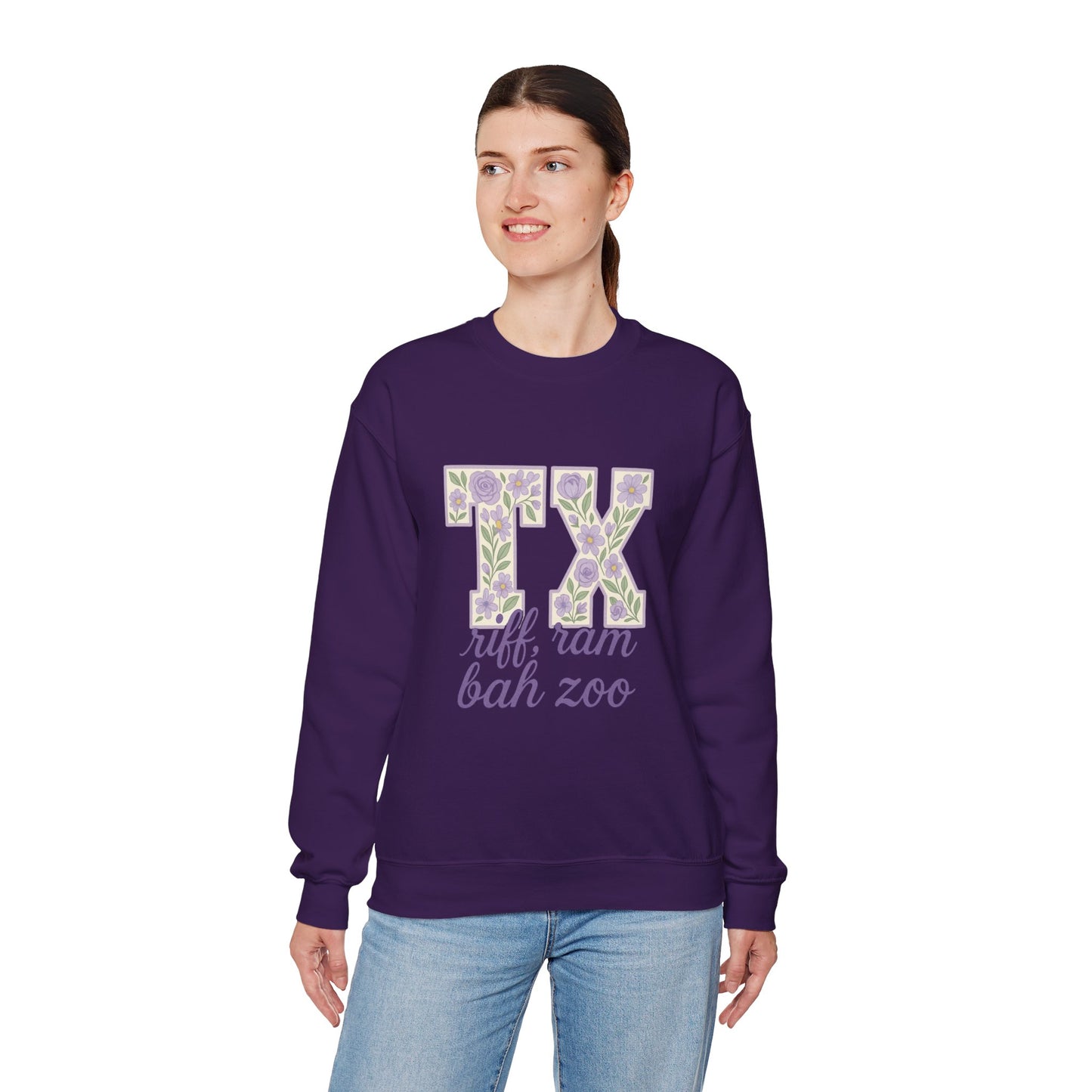 Texas Floral Sweatshirt, Cozy Unisex Crewneck, TX Riff Ram Bah Zoo Pullover, Gift for College Students, Texas Pride Apparel, Spring Fashion