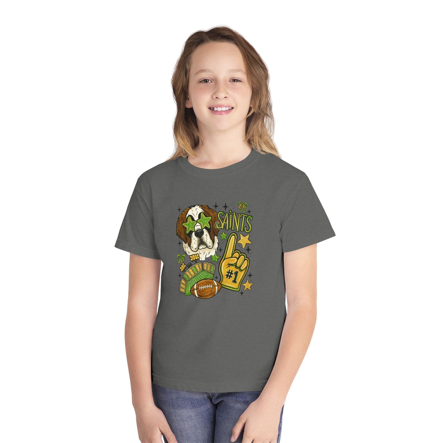 Saints Fan Youth Midweight Tee, Youth Sports Shirt, Kids Game Day Tee, Football Shirt, Youth Cheer Shirt, Holiday Gift for Kids