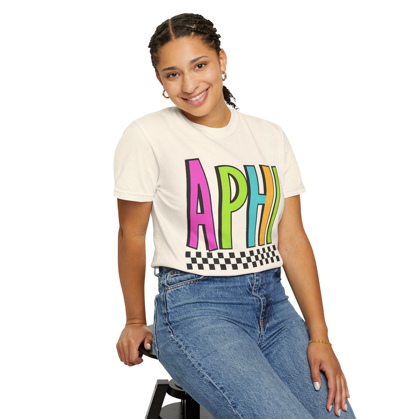 Checkered Neon Alpha P Colorful Graphic Unisex T-Shirt