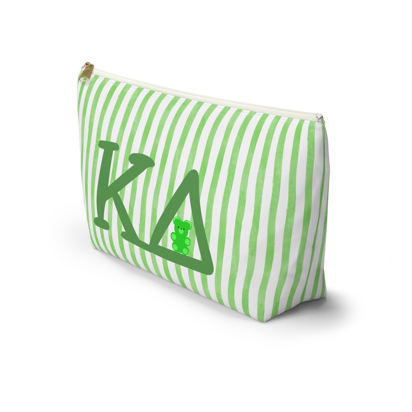 KD Green Striped Accessory Pouch | Cute Makeup Bag, Storage Organizer, Gift for Students, Eco-Friendly Travel Pouch, Teddy Bear Lover Gift