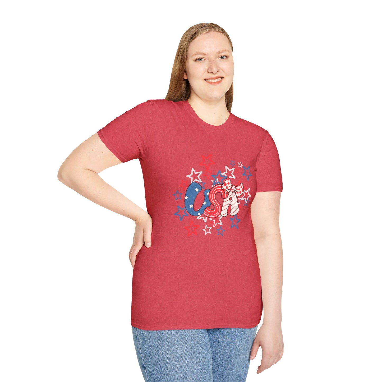Patriotic Unisex T-Shirt for Independence Day, July 4th Celebration, Star-Patterned Tee, USA Graphic Top, Casual American Apparel