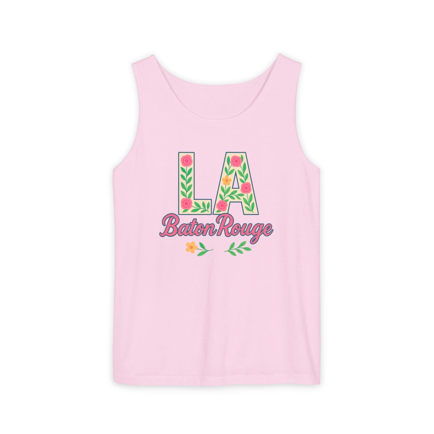 LA Baton Rouge Floral Tank Top, Summer Vibes, Unisex Apparel, Gift for Friends, Vacation Outfit, Spring/Summer Wear, Comfort Colors, Graduation Gift