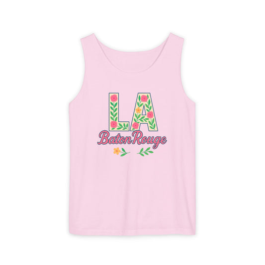 LA Baton Rouge Floral Tank Top, Summer Vibes, Unisex Apparel, Gift for Friends, Vacation Outfit, Spring/Summer Wear, Comfort Colors, Graduation Gift