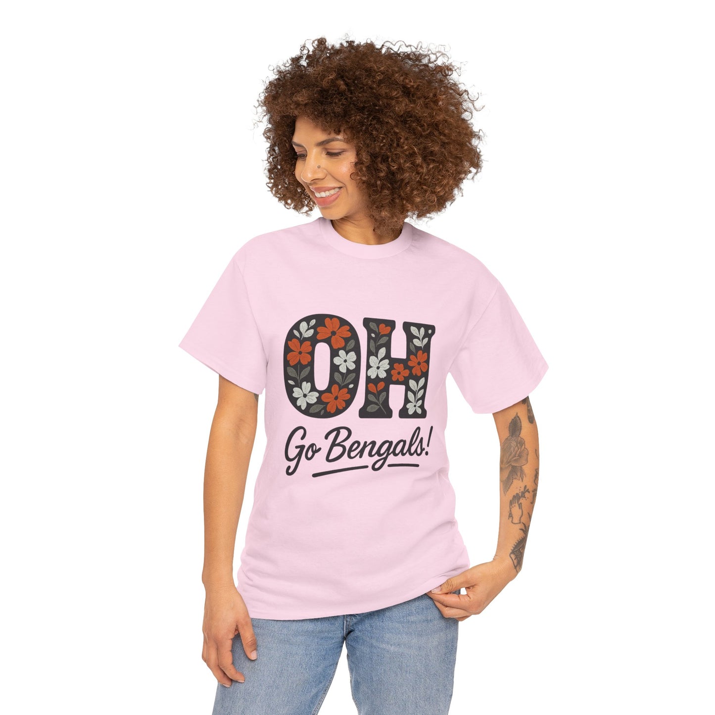 Bengals Floral Tee - Unisex Heavy Cotton