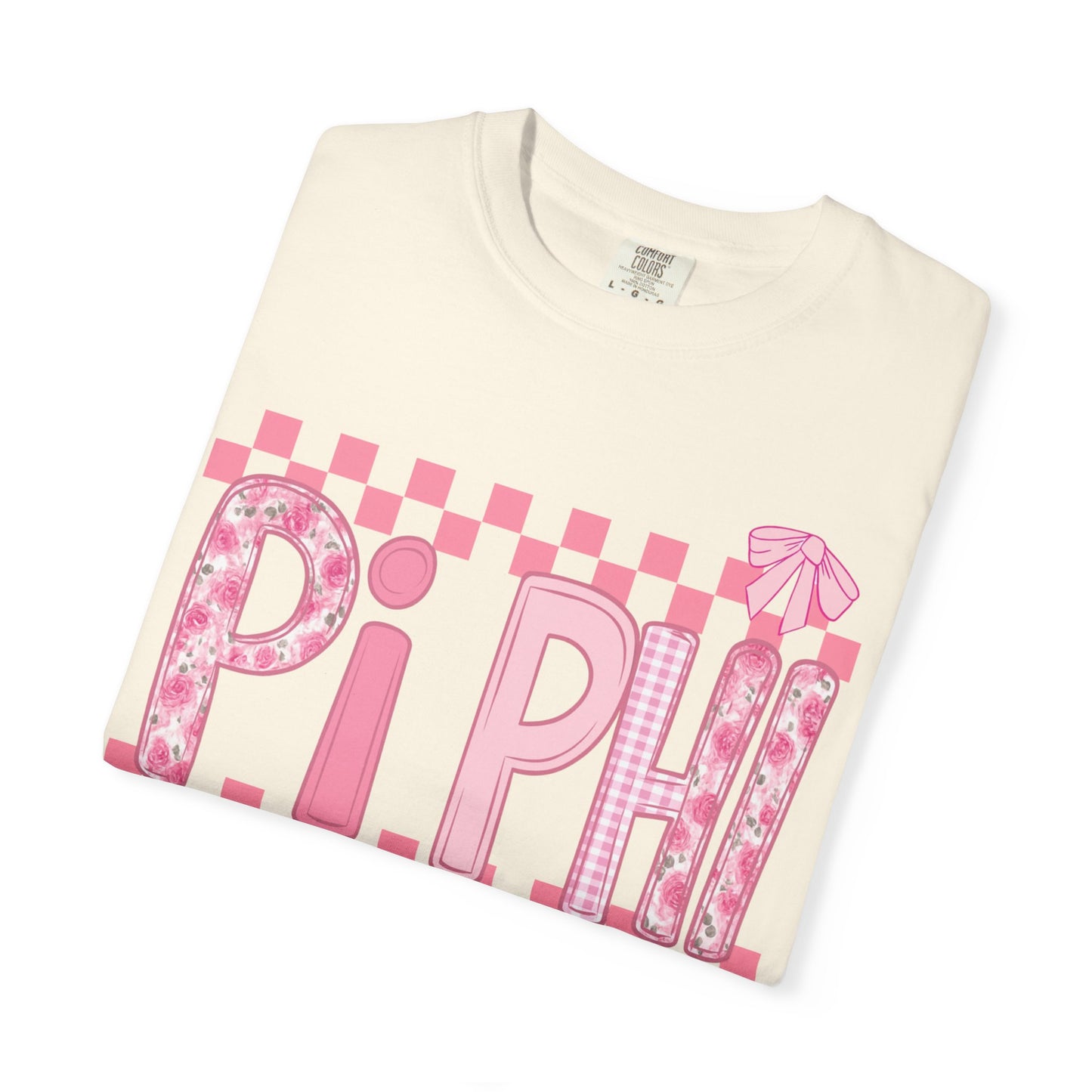 Cute Garment-Dyed T-Shirt for Sorority Sisters, Pi -Checked Style, Perfect for Casual Outings, Sorority Events, Gifts