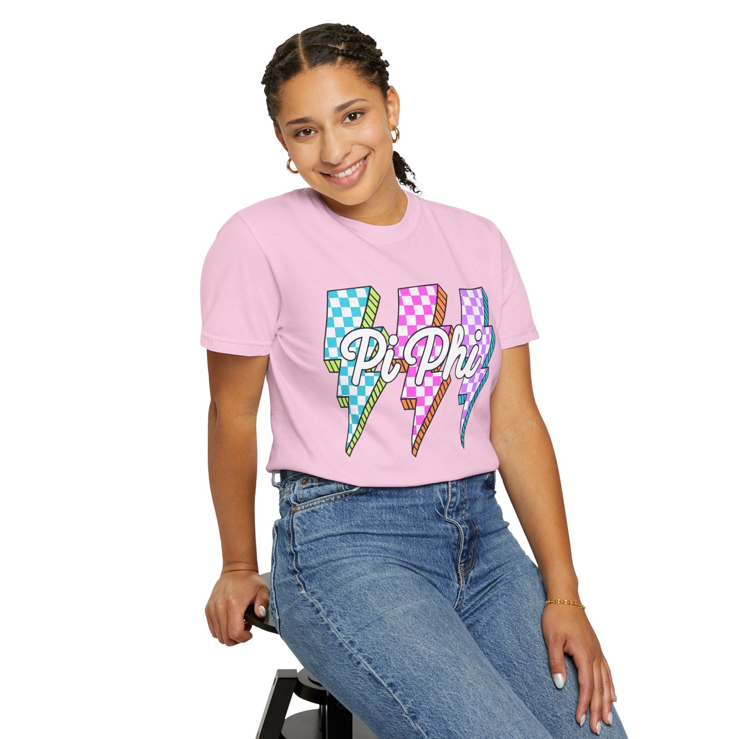 PB Phi Lightning Bolt Unisex T-shirt | Vibrant Greek Life Apparel, Unique Gift for Sorority Sisters, Casual Wear, Celebrating Sisterhood
