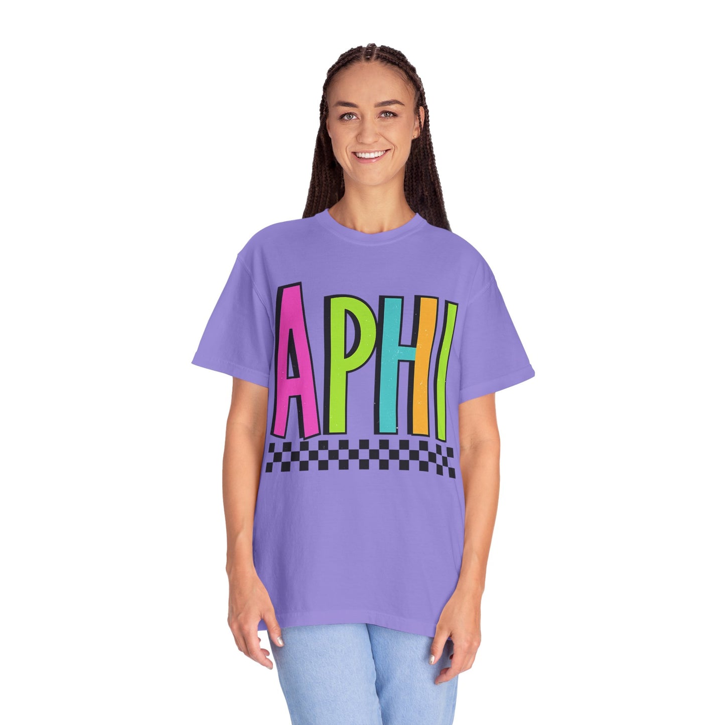 Checkered Neon Alpha P Colorful Graphic Unisex T-Shirt