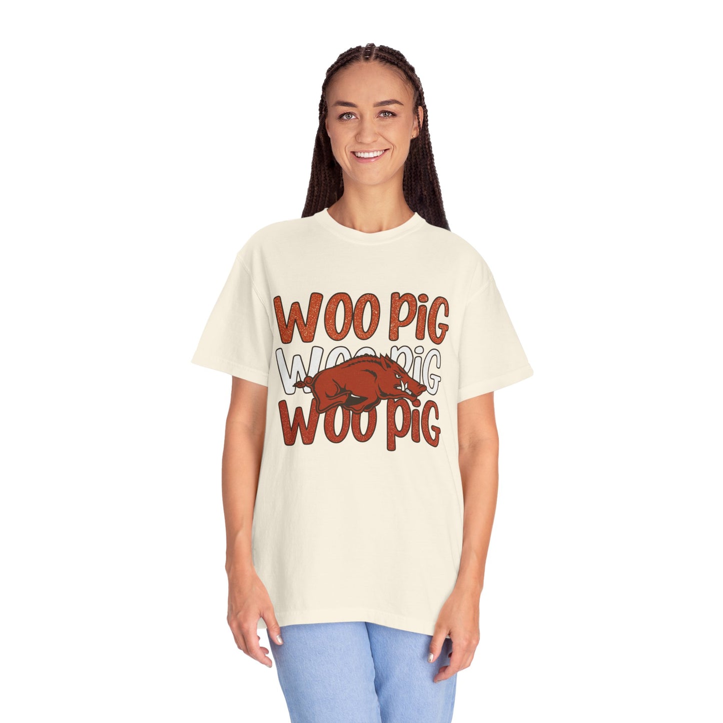 Woo Pig Garment-Dyed T-Shirt, Unisex Tee, Arkansas Pride Shirt, Casual Everyday Wear, College Game Day Tee, Fun Graphic Tee