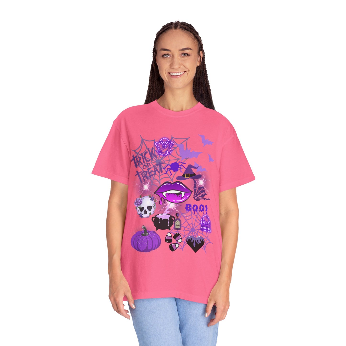 Spooky Purple Vibes Halloween Graphic T-Shirt, Fun Unisex Tee for Spooky Season, Trick or Treat, Boo! Shirt, Halloween Party Wear, Gift Idea