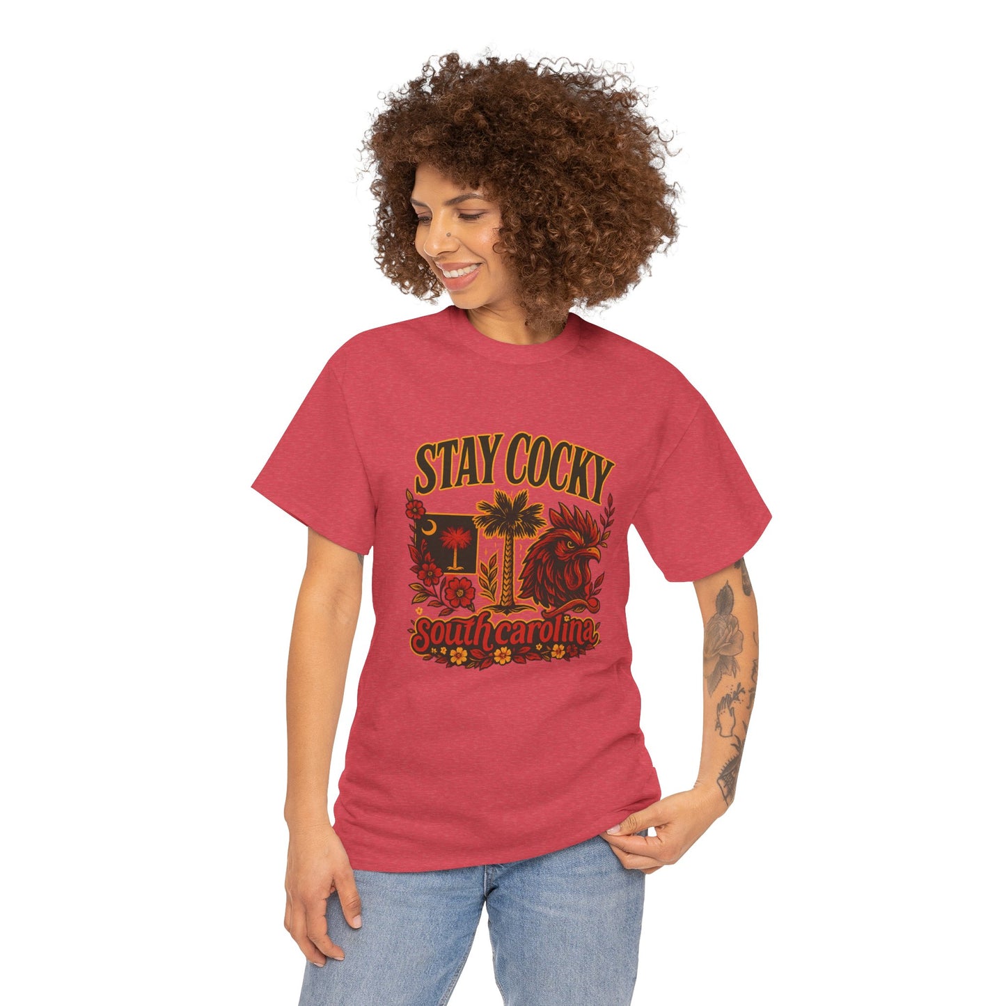 Stay Cocky Unisex Heavy Cotton Tee, Casual Graphic Tee, South Carolina Pride Shirt, Fun Vacation Wear, Perfect Gift for Gamecocks Fans