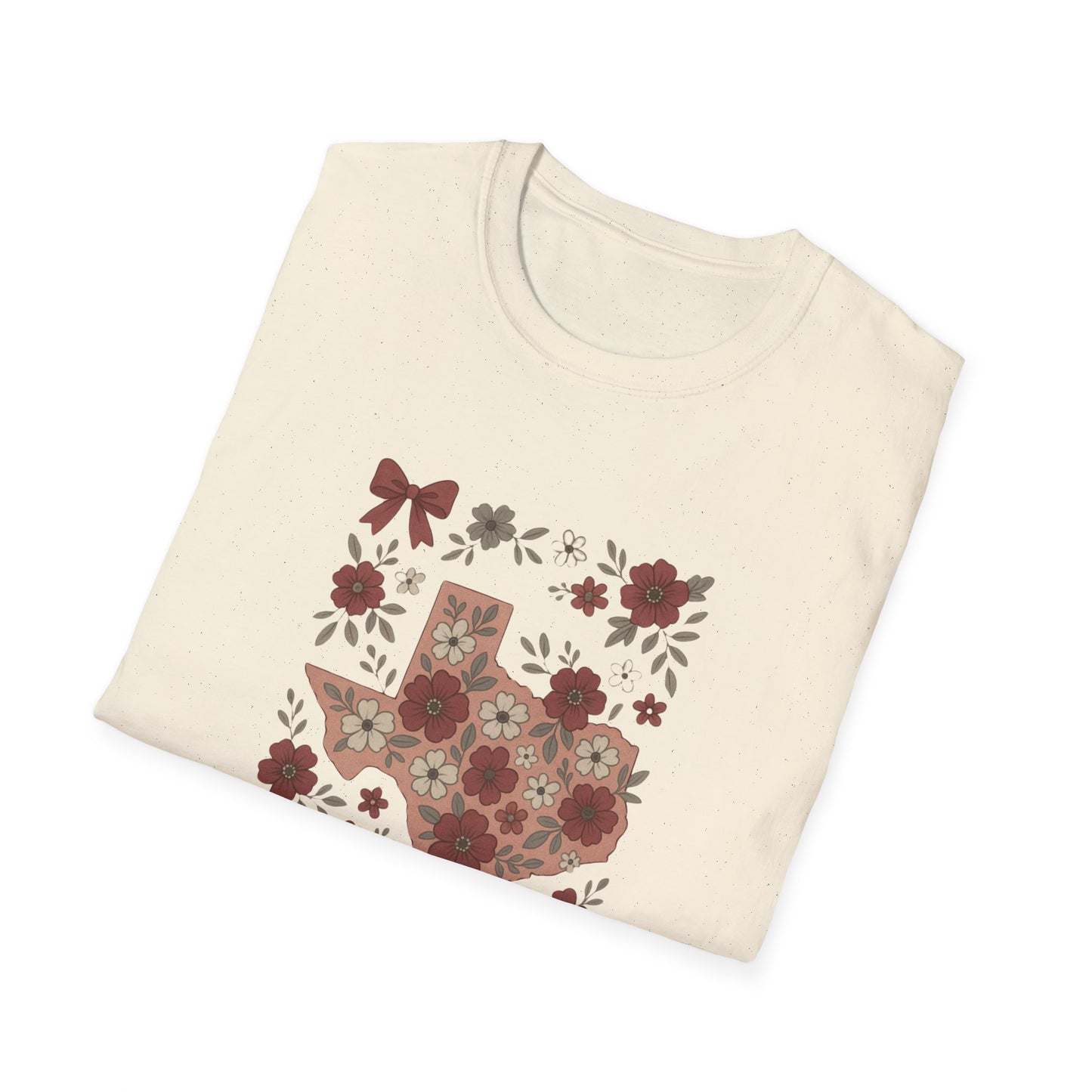 Texas Floral Unisex Softstyle T-Shirt, Vintage Texas Tee, Texas Pride Shirt, Casual Wear, Gift for Texas Lovers, Holiday T-Shirt