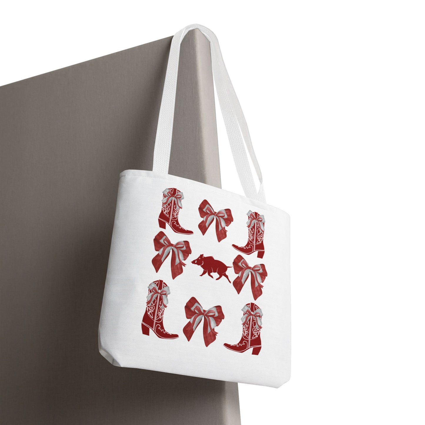Arkansas Coquette Bow Chic Tote Bag - Stylish Carryall for Cowgirls, Woo Pig Gifts, AR Razorback Fan Gift, Arkansas Game Day Tote, Graduation Gift, Arkansas Alumni