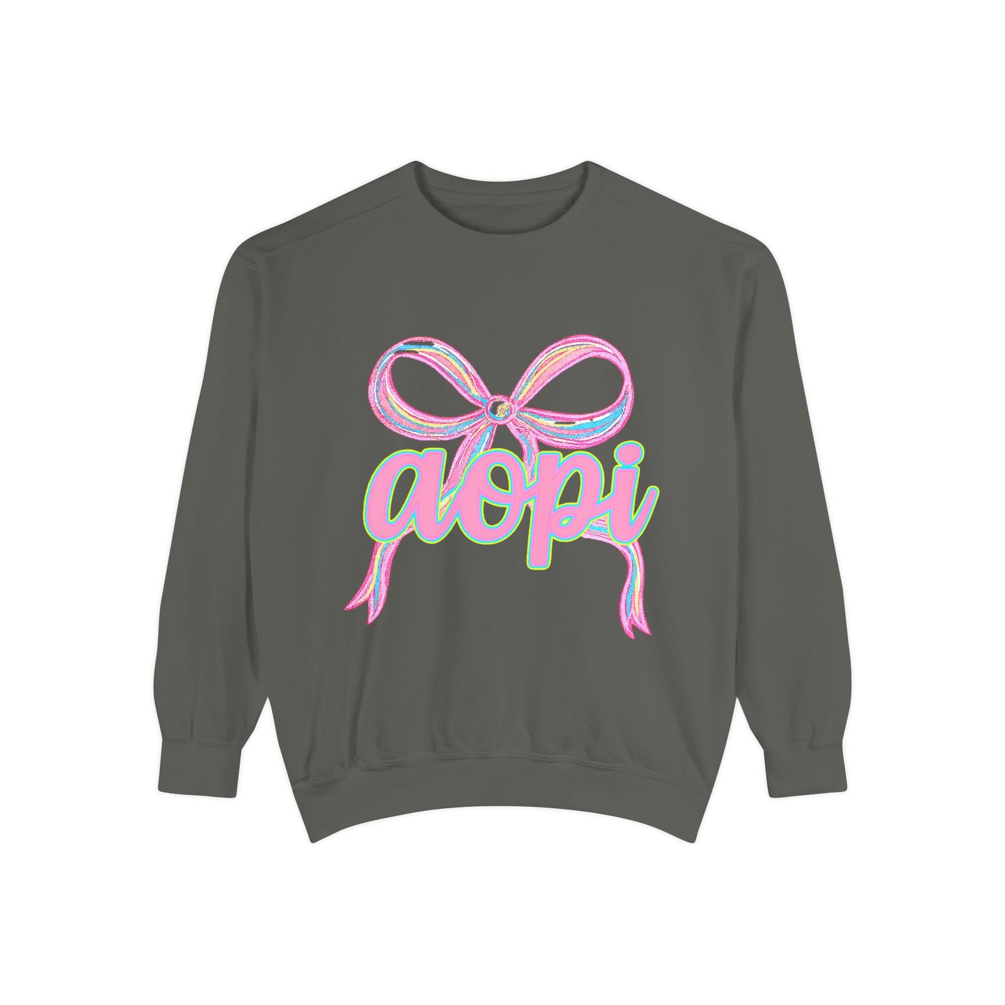 Pastel Bow Sweatshirt with aopi Design, Cozy Unisex Sweatshirt, Gift for Sorority Sisters, Casual Chic Apparel, Best Friend Outfit