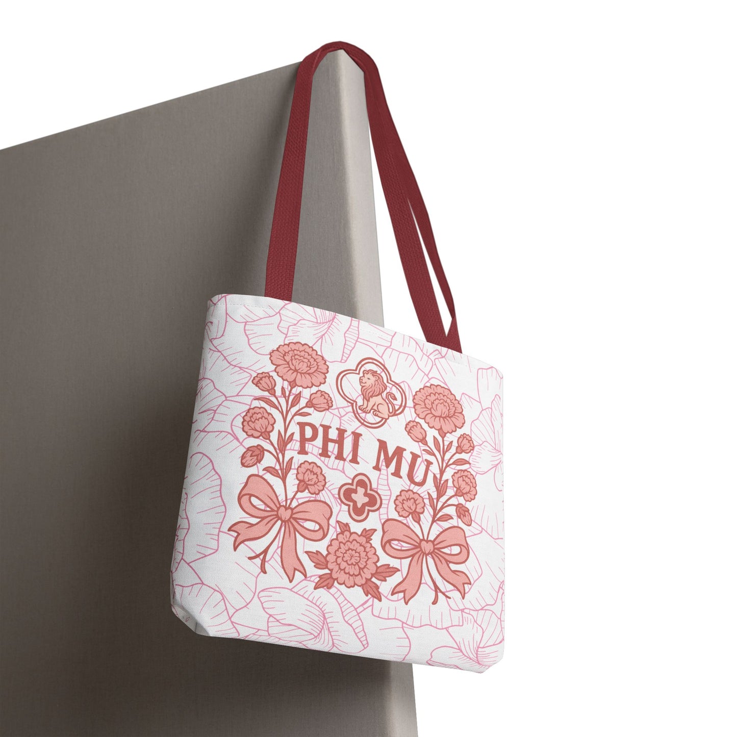 Phi Mu Floral Tote Bag, Sorority Bag, Gift for Sorority Sisters, Pink Floral Tote, College Essentials, AOP Design
