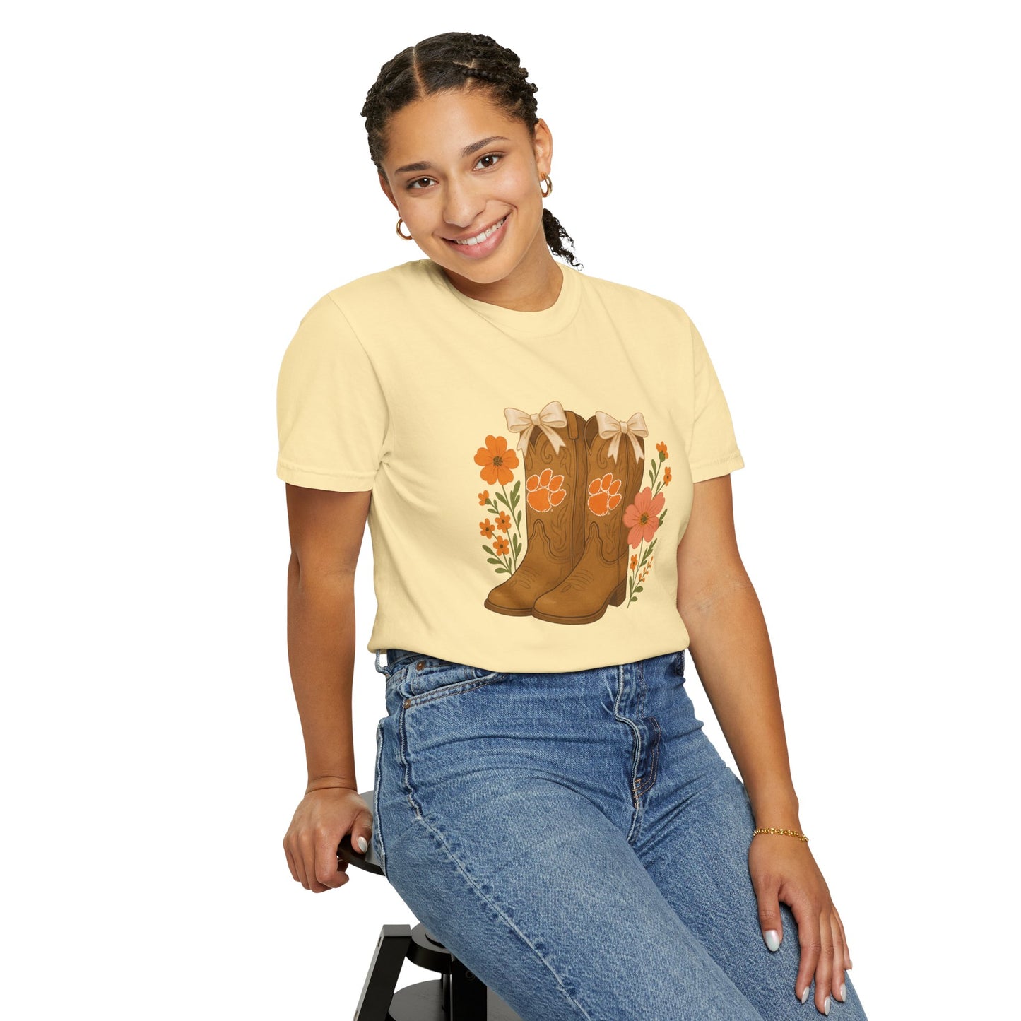 Cowgirl Boots Floral T-Shirt, Go Tigers Game Day, Comfort Colors