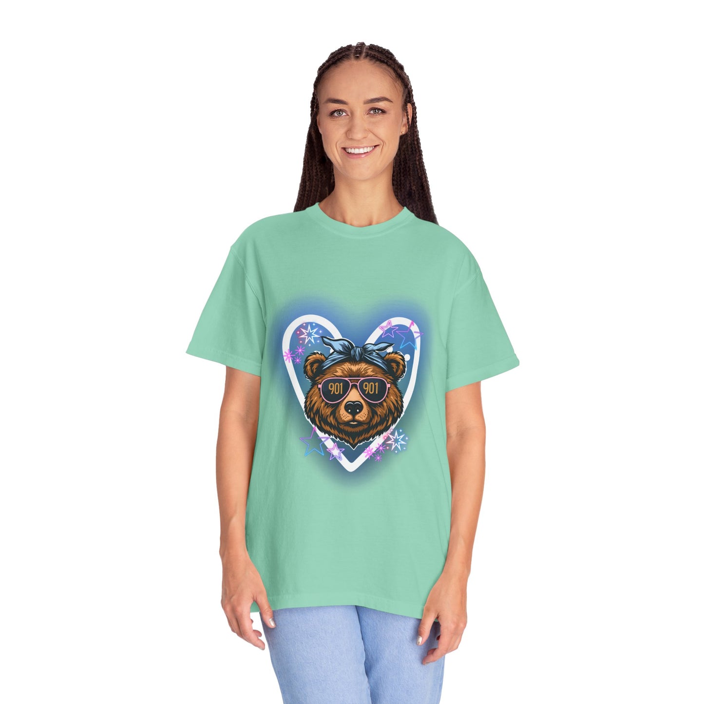 Neon Memphis Bear Graphic T-Shirt, Unisex Fashion Tee, Trendy Apparel, Memphis Grizz, 901 Memphis, Retro Design, Comfort Colors, Memphis Basketball Fan