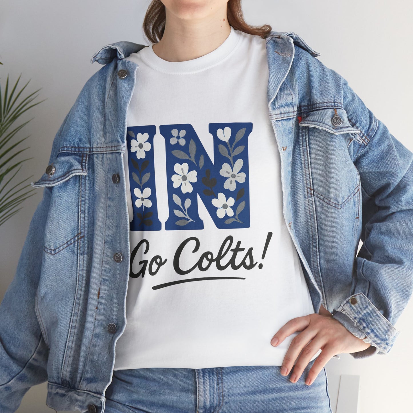 Floral Colts Tee | Unisex Heavy Cotton Tee for Sports Fans, Indiana Pride