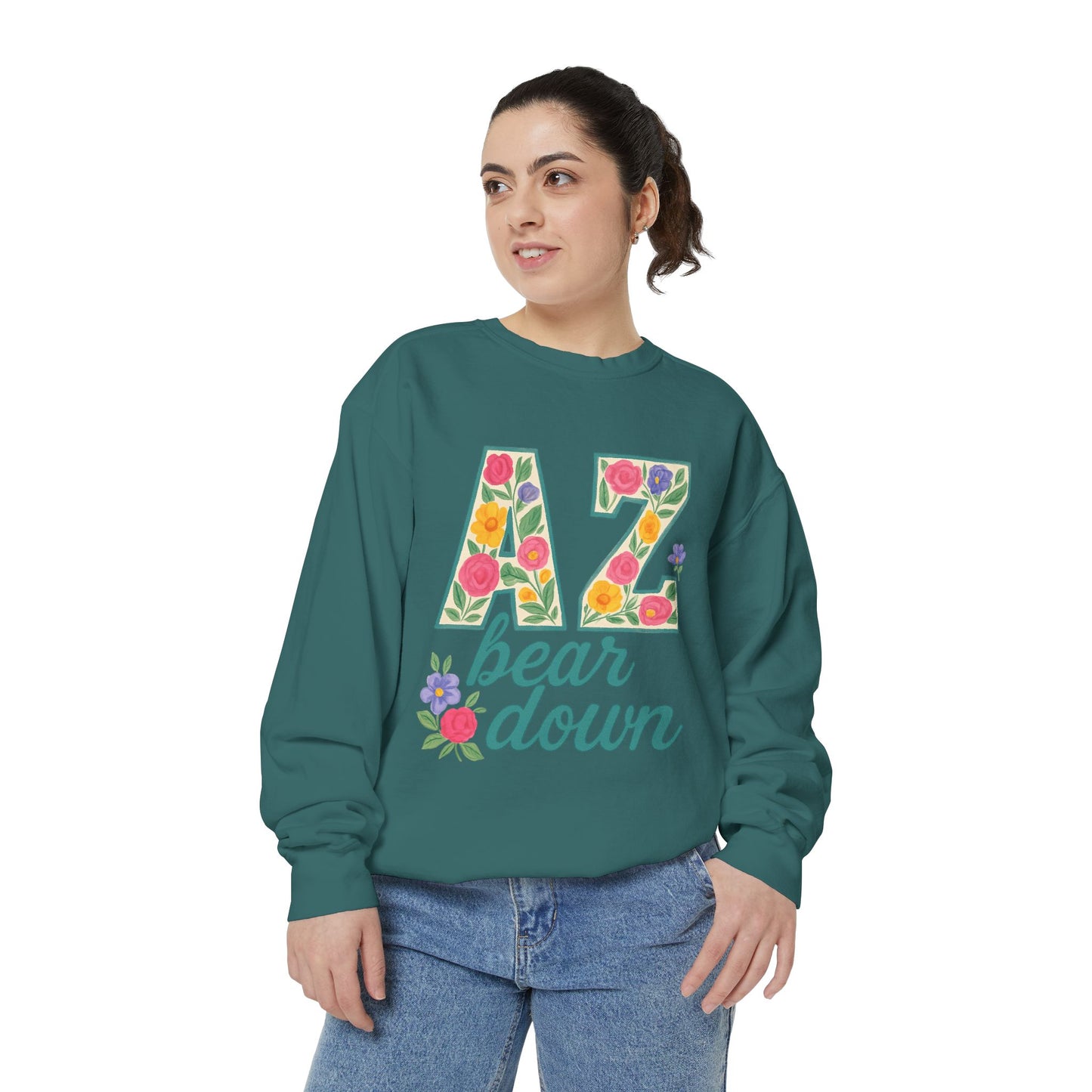 Arizona Floral Sweatshirt, Cozy Unisex Sweatshirt, Trendy Fall Layer, Gift for Him/Her, Sports Spirit Apparel, Bear Down AZ
