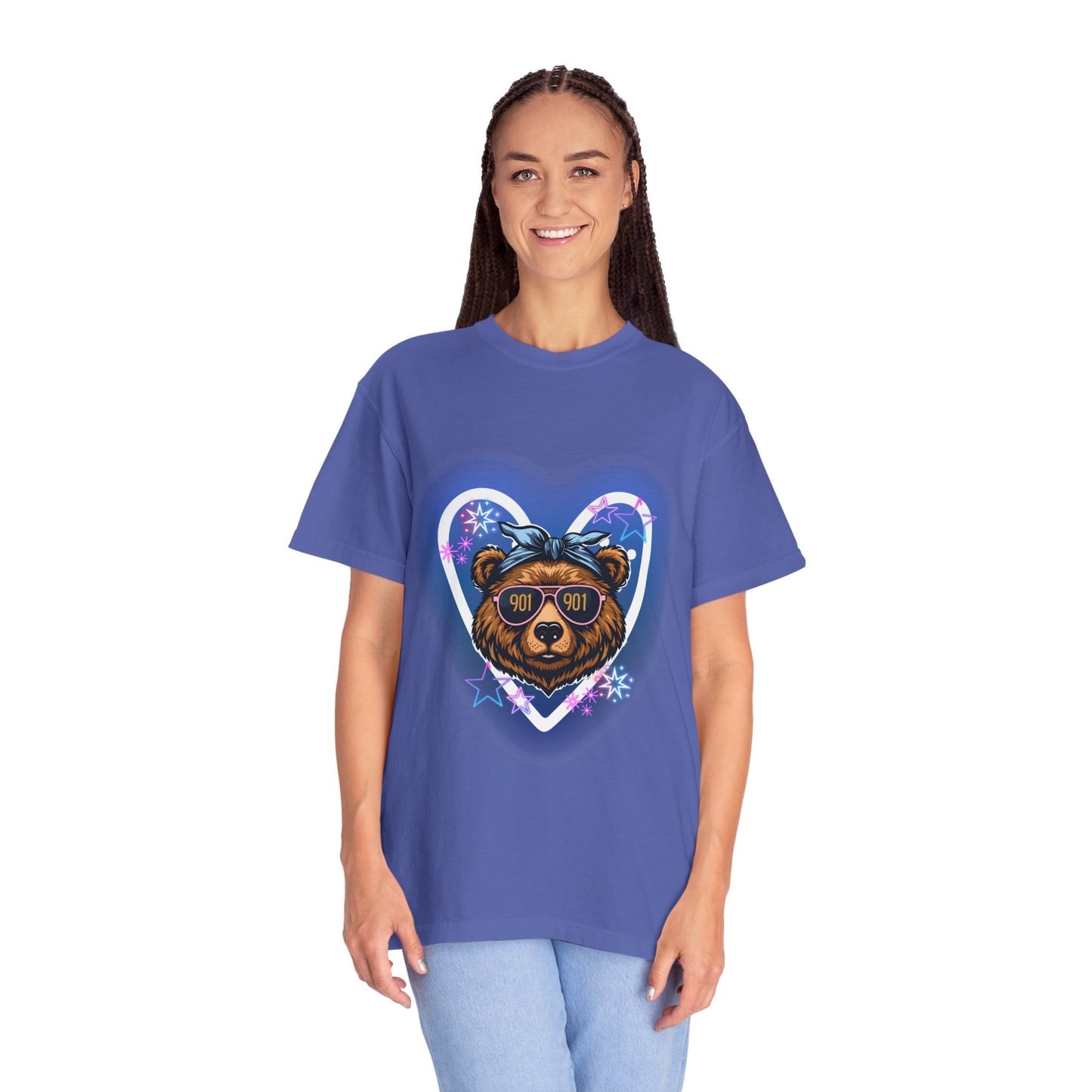 Neon Memphis Bear Graphic T-Shirt, Unisex Fashion Tee, Trendy Apparel, Memphis Grizz, 901 Memphis, Retro Design, Comfort Colors, Memphis Basketball Fan