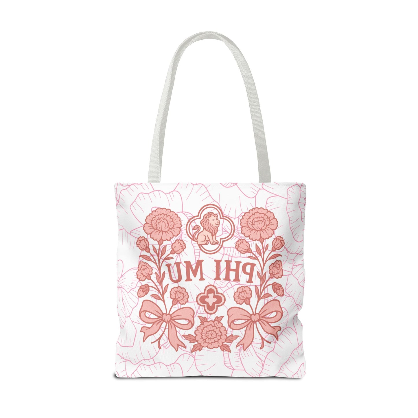Phi Mu Floral Tote Bag, Sorority Bag, Gift for Sorority Sisters, Pink Floral Tote, College Essentials, AOP Design