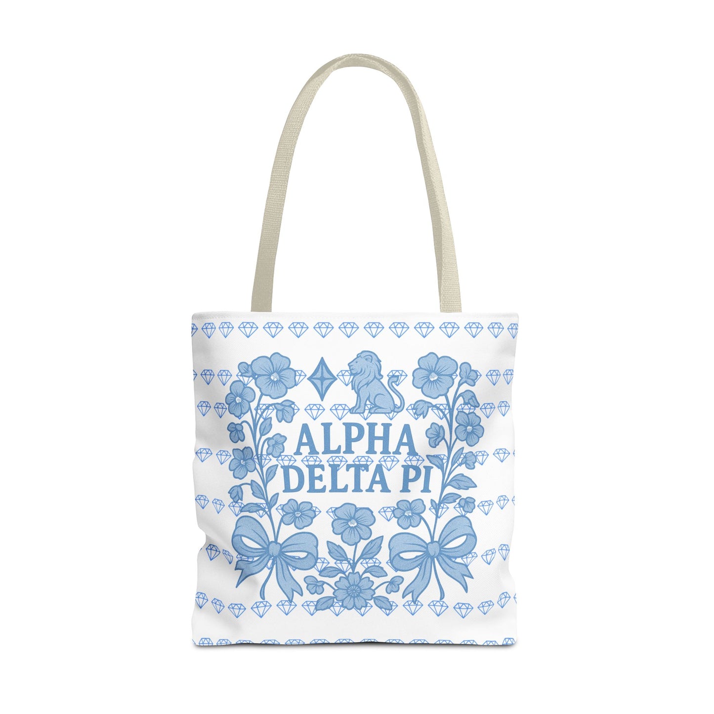 Alpha Delta Pi Floral Tote Bag - Stylish Sorority Accessory, Gift for College Students, Everyday Use, Blue Floral Design, AOP Style