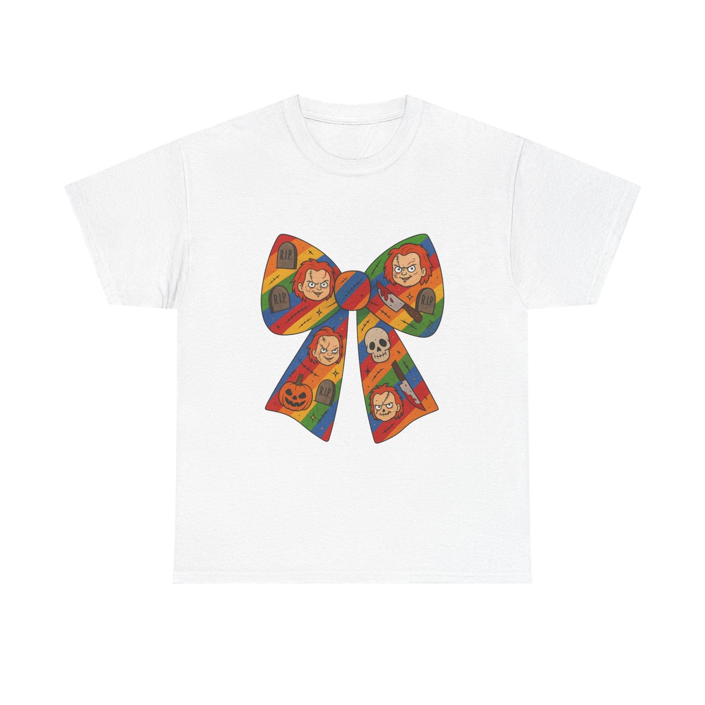 Colorful Halloween Bow Tee, Fun Costume T-Shirt, Halloween Party Shirt, Unisex Graphic Tee, Cozy Everyday Wear, Unique Gift Idea