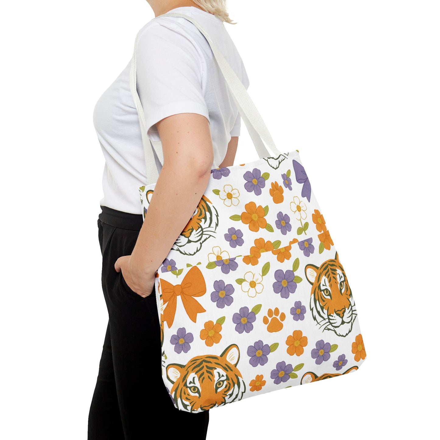 Whimsical Tiger Floral Tote Bag - Clemson Fan Gift, Graduation Gift, Alumni Gift, Cute Eco-Friendly Shopping Bag, Beach Bag, Gift for Animal Lovers, Spring & Summer Accessory