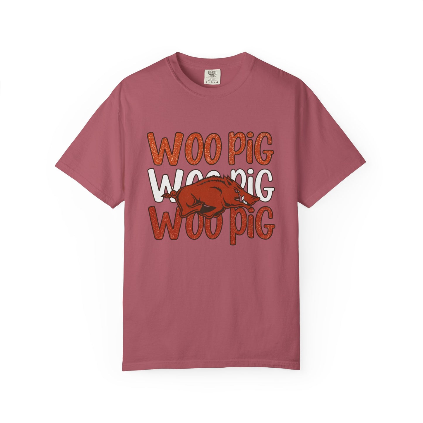 Woo Pig Garment-Dyed T-Shirt, Unisex Tee, Arkansas Pride Shirt, Casual Everyday Wear, College Game Day Tee, Fun Graphic Tee
